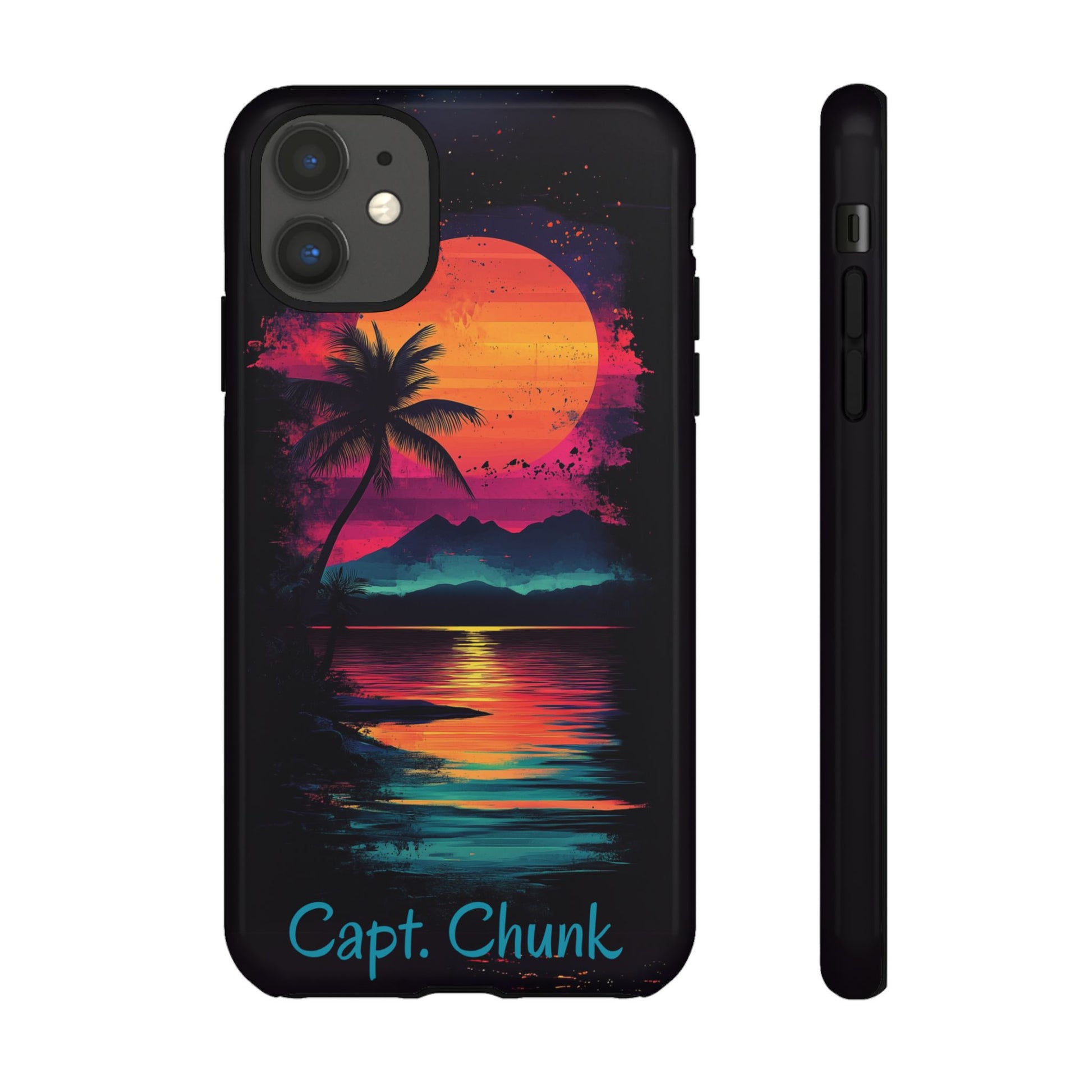 Custom Personalized Retro Palm Tree Sunset Phone Case iPhone 14 15 16 Pro Max Galaxy S24 Google Pixel Mountain Beach Fantasy Surfing Neon