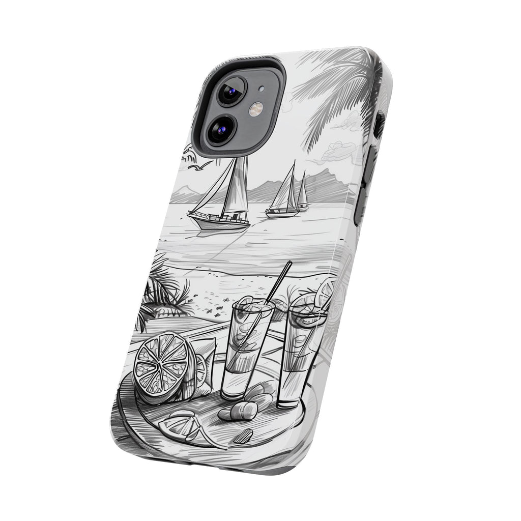 Beach Vibes Phone Case: Hand-Drawn Tiki Drinks & Tropical Paradise Design