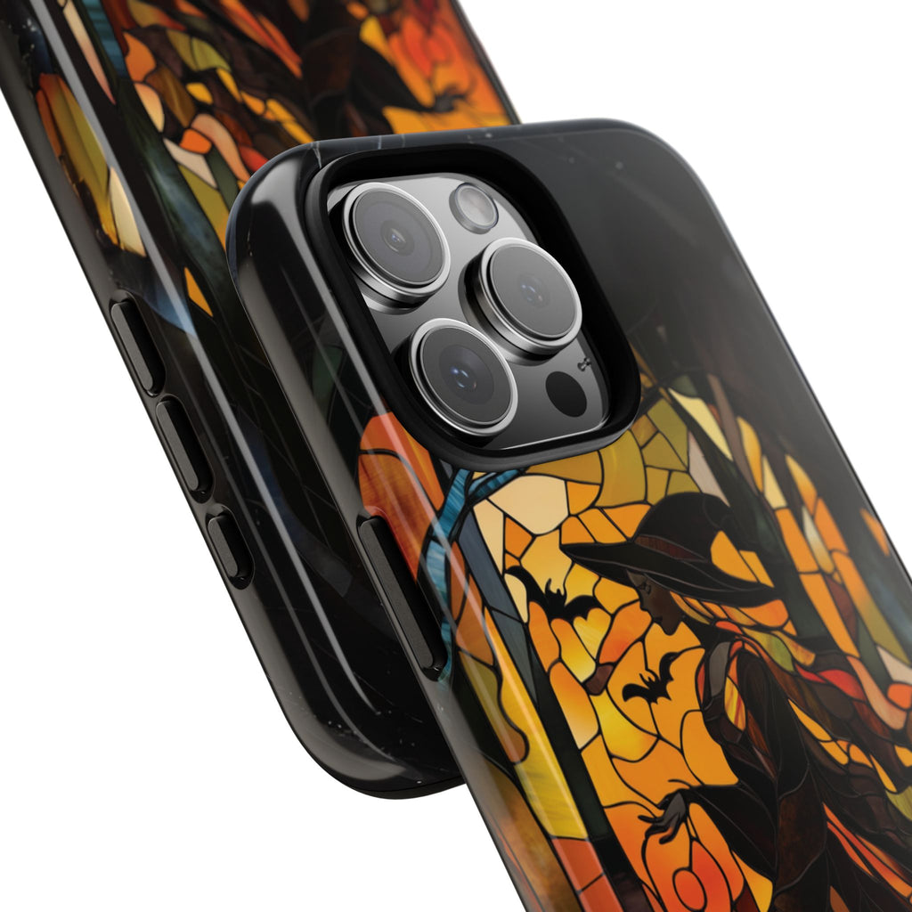 Halloween Witch Stained Glass Effect Dark Academia Spooky Fall Witchy Pumpkin Bats Seasonal Fall Mosaic Case iPhone 13 14 15 16 Pro Max