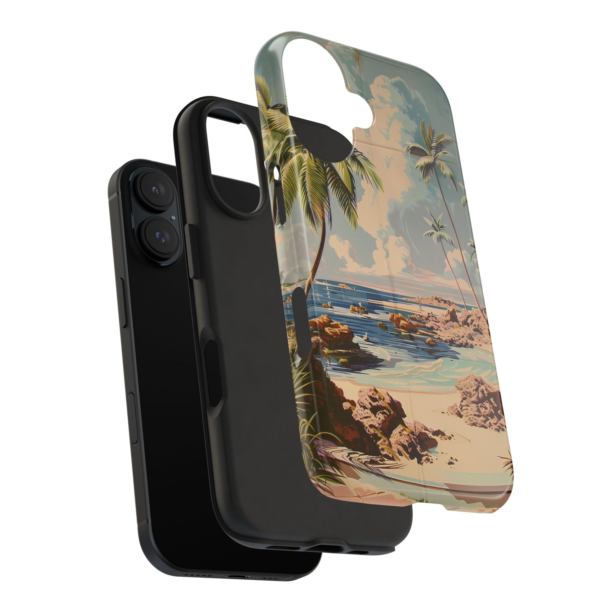 Beach Scene Phone Case Retro Vintage Tropical Ocean Summer Surfing Tiki iPhone 13 14 15 16 Pro Max Galaxy S24
