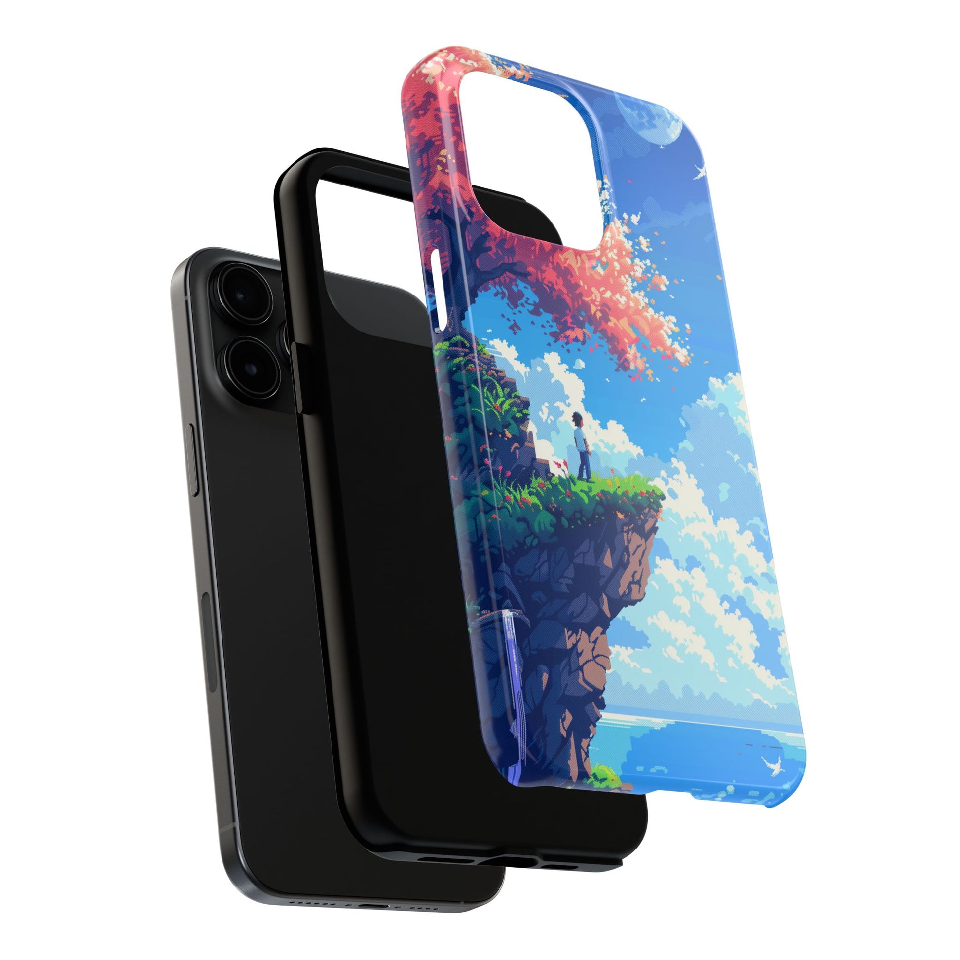 Pixel Art Video Game Landscapes Phone Case, Retro Gaming Pixelated Design, Geeky Gamer Phone Cover, Unique Video Game Art Accessories