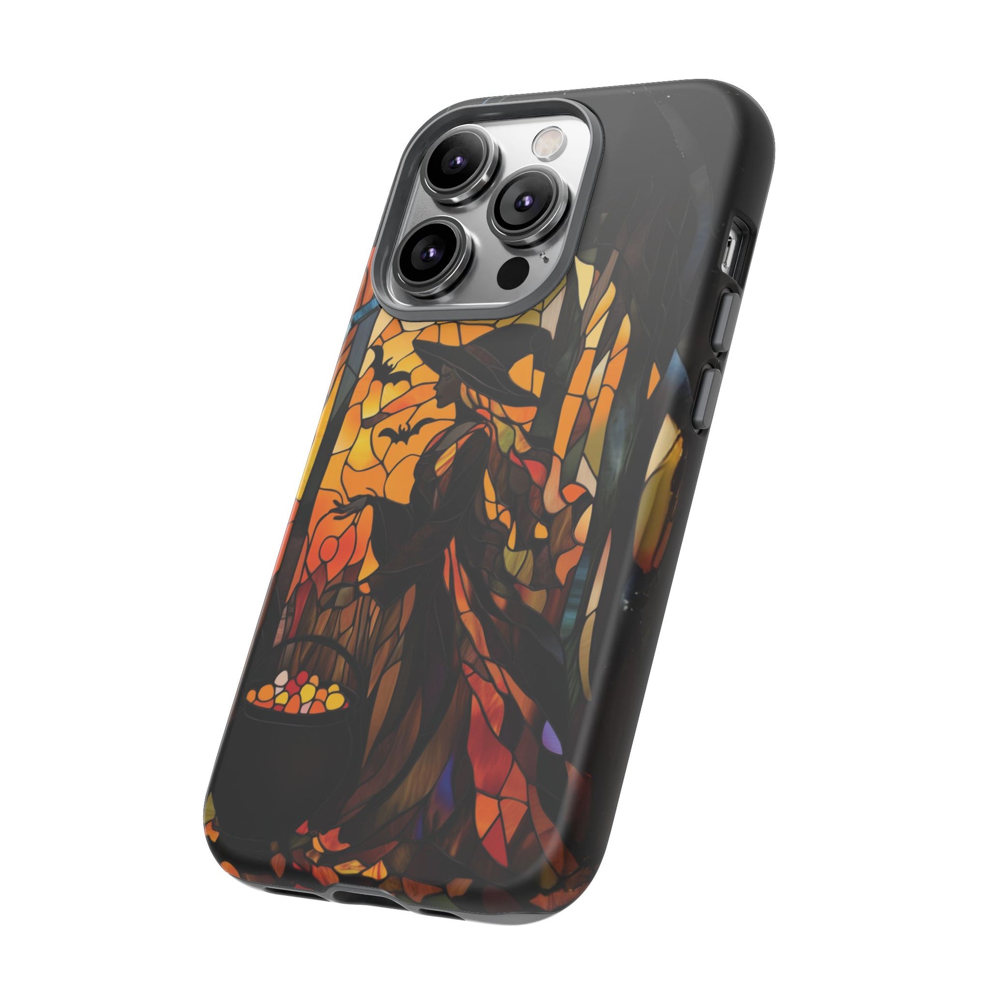 Halloween Witch Stained Glass Effect Dark Academia Spooky Fall Witchy Pumpkin Bats Seasonal Fall Mosaic Case iPhone 13 14 15 16 Pro Max