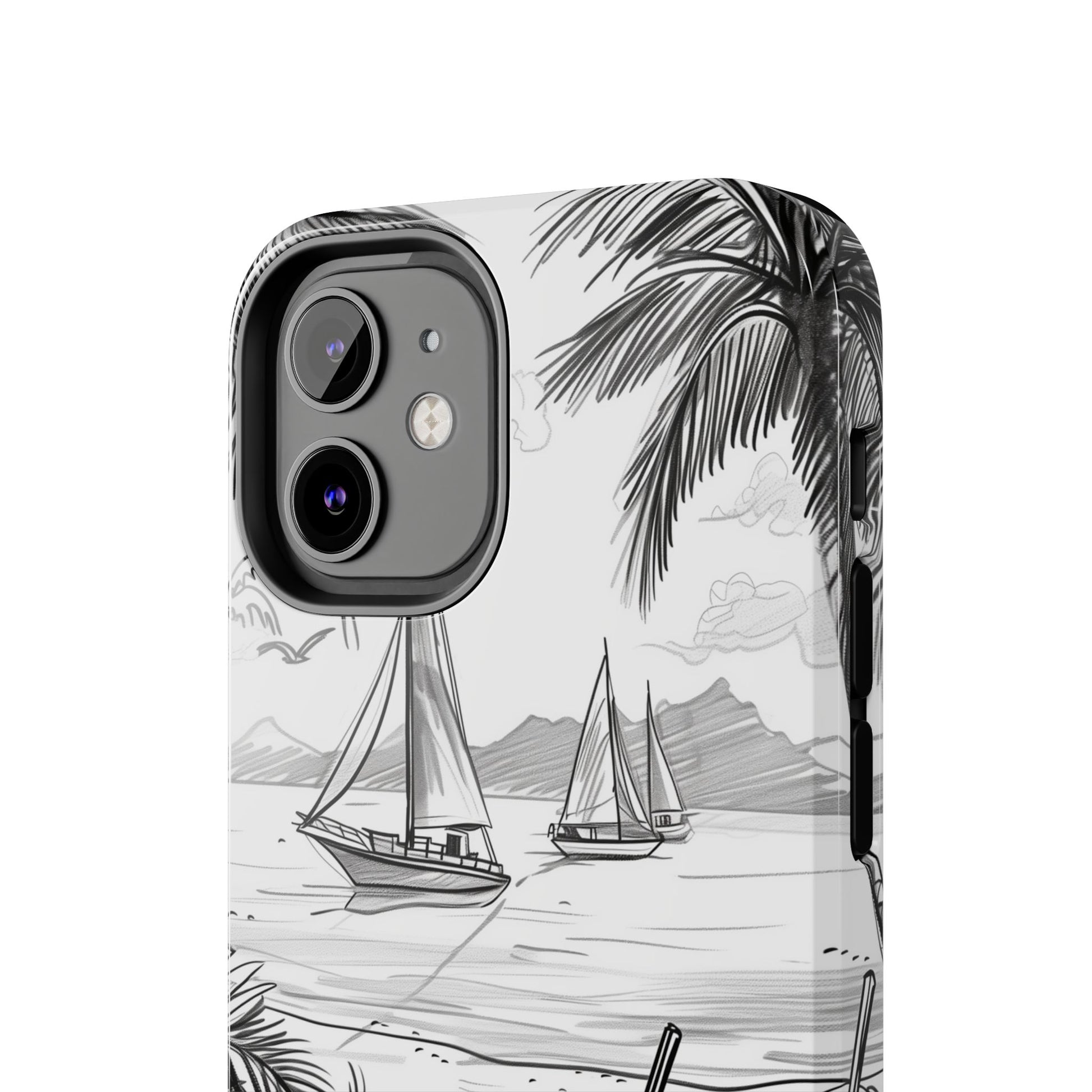 Beach Vibes Phone Case: Hand-Drawn Tiki Drinks & Tropical Paradise Design