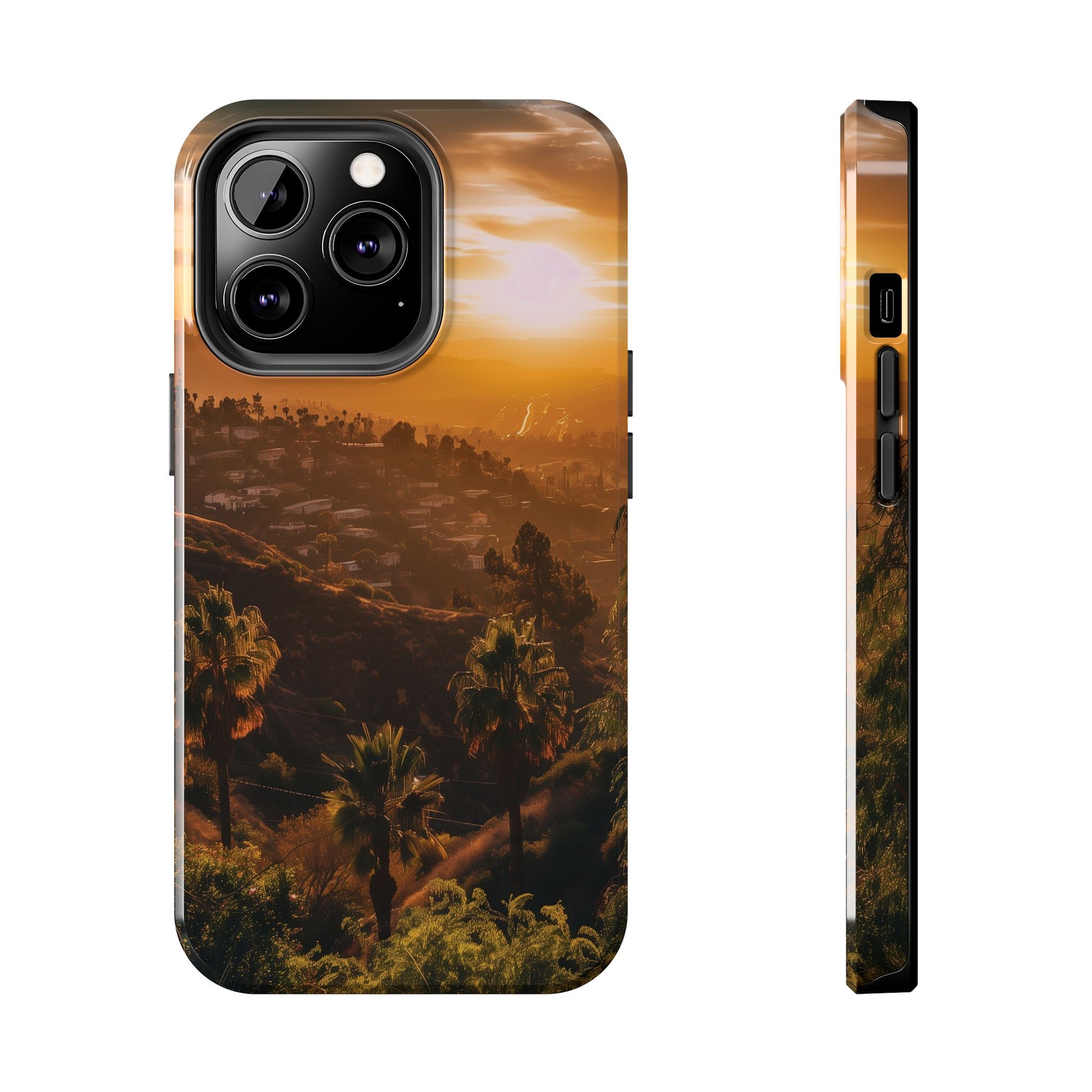 Los Angeles Sunset iPhone Case, Golden Hour Scenic View, Hollywood Hills Sunset Phone Case, Palm Trees Phone Case, iphone 15 pro max case