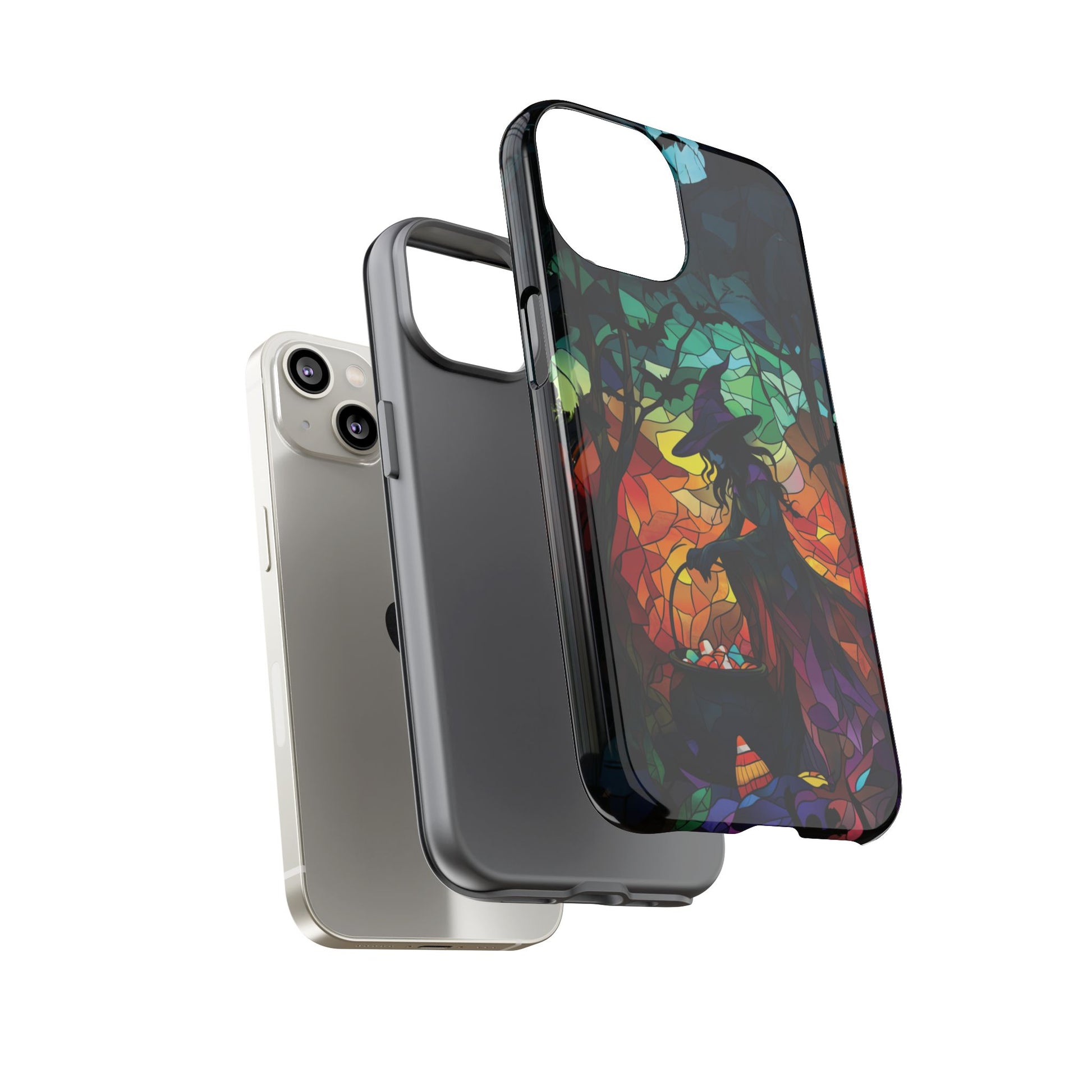 Halloween Witch Stained Glass Dark Academia Spooky Fall Witchy Pumpkin Bats Seasonal Fall Mosaic Case iPhone 13 14 15 16 Pro Max