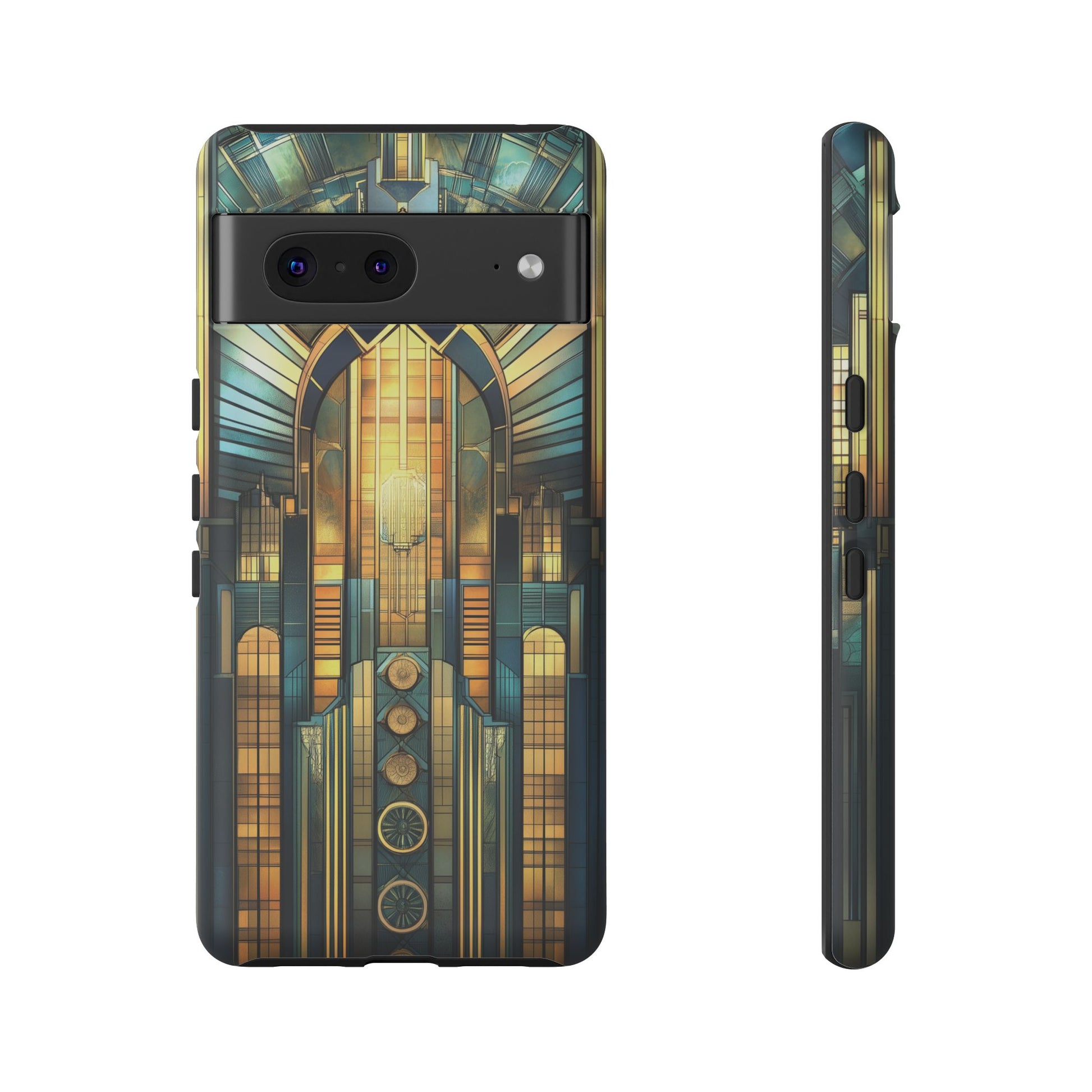 Phone Case Art Deco City Frank Lloyd Wright Teal Gold Protective Covers, Stylish Accessories, Great Gatsby Noir Nouveau iPhone 14 15 16 Pro