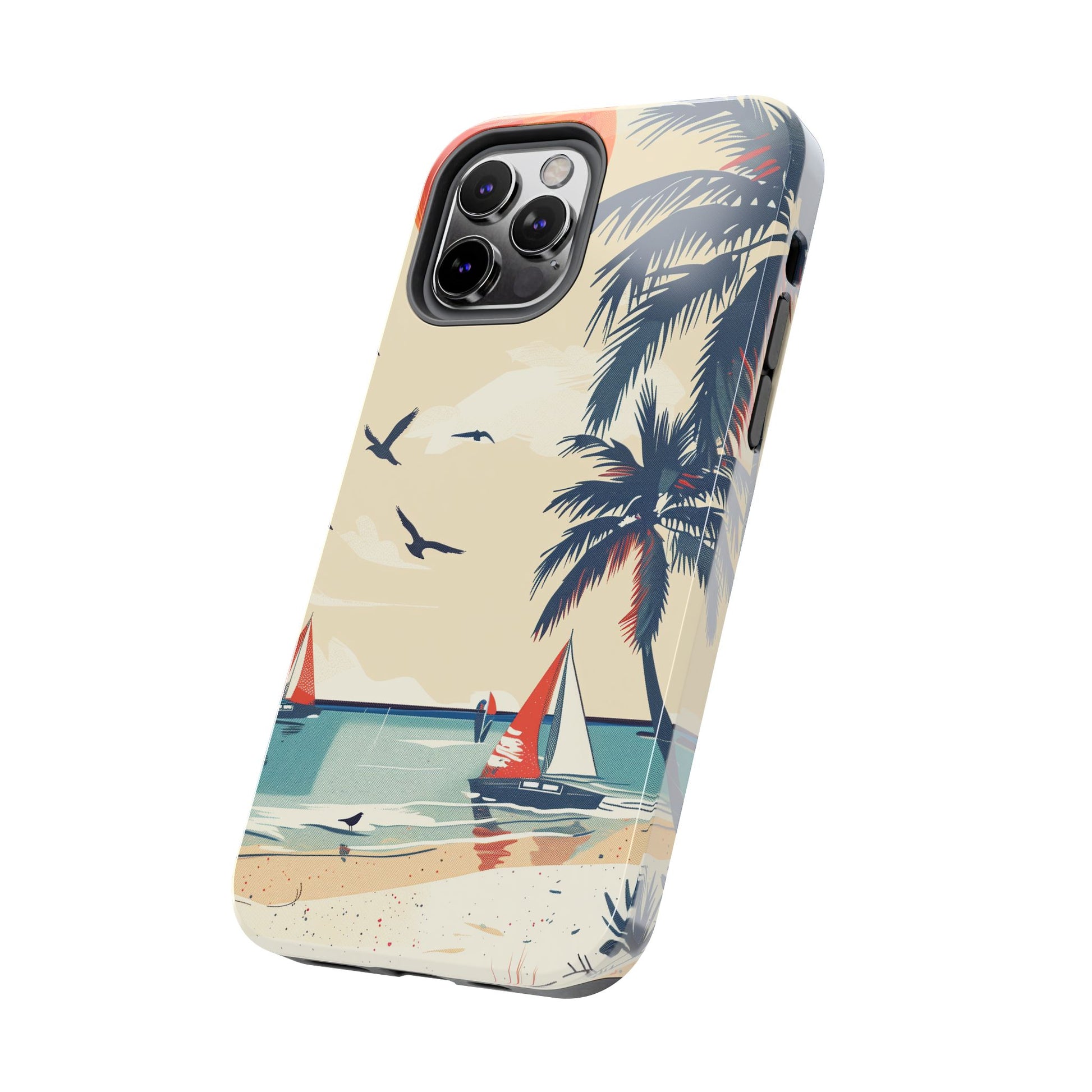 Retro Beach Scene Phone Case, Vintage Tropical Ocean iPhone Case, Summer Beach Phone Cover for iPhone, iphone 15 pro max