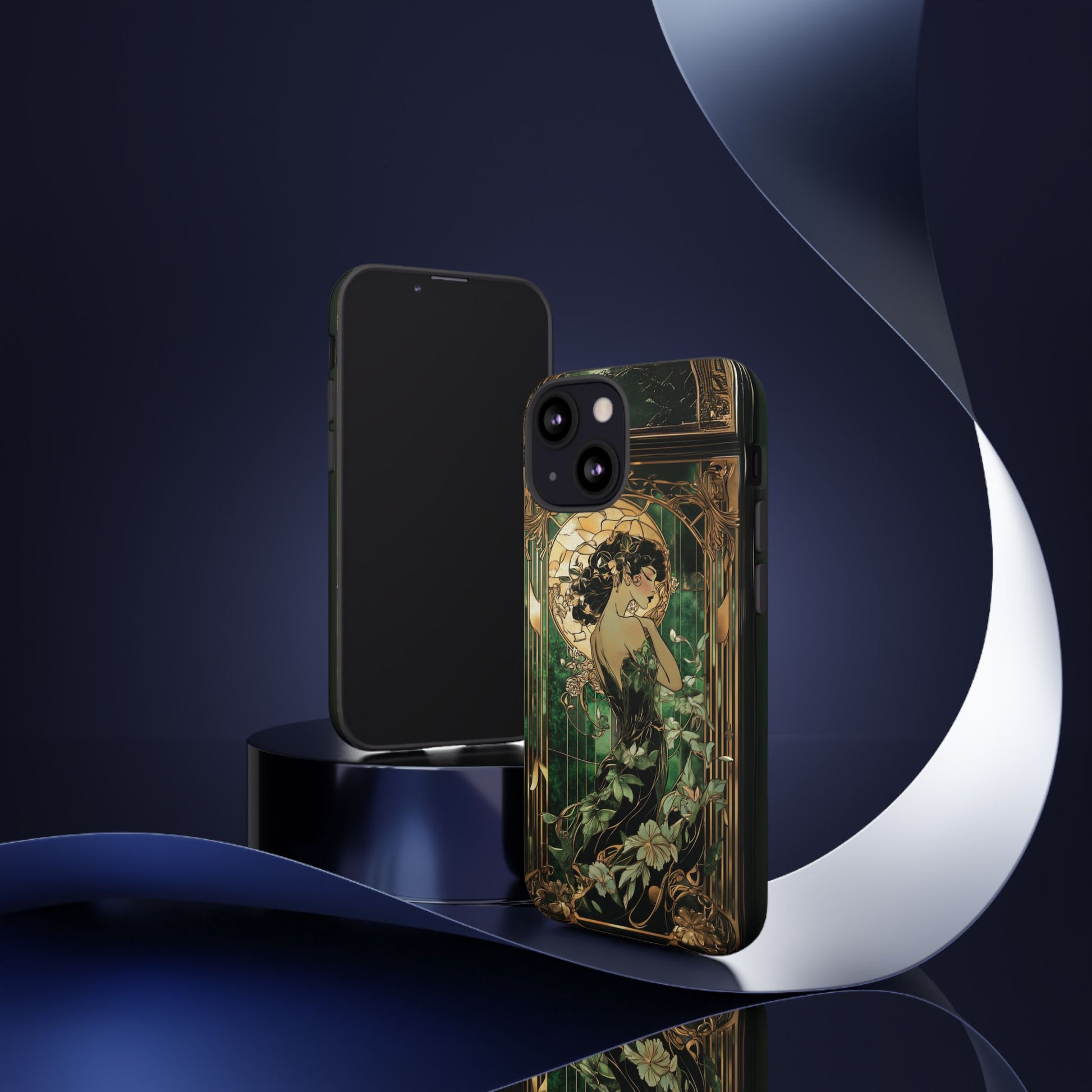 Art Deco Fairy Flapper Woman Phone Case 1920s Art Nouveau Design in Emerald & Gold Alphonse Mucha Style Gatsby Style Poster