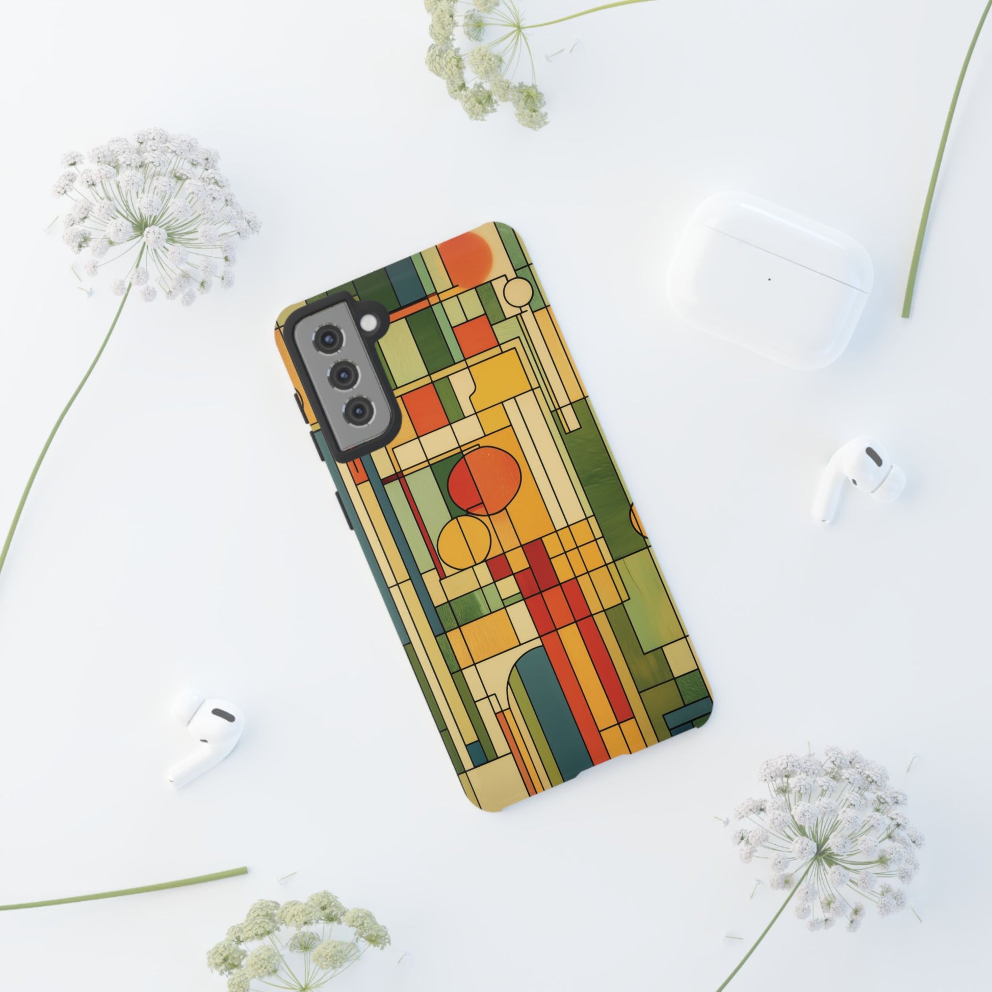 Frank Lloyd Wright Inspired Prairie Style Usonian Phone Case Geometric Stained Glass Art Deco 13 14 15 16 iPhone Pro Max Galaxy Pixel