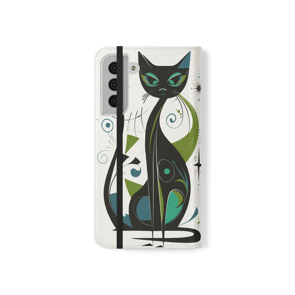 Mid-Century Modern Flip Case, Mid Mod Phone Case, Atomic Cats Case, Retro Chic Smartphone Cover, Android, Apple, Samsung Atomic Cats