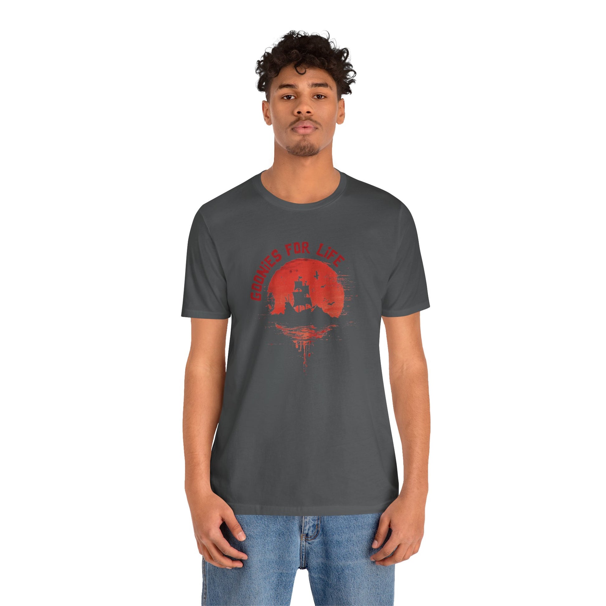 Goonies For Life Vintage Style Sunset Pirate Ship Tee