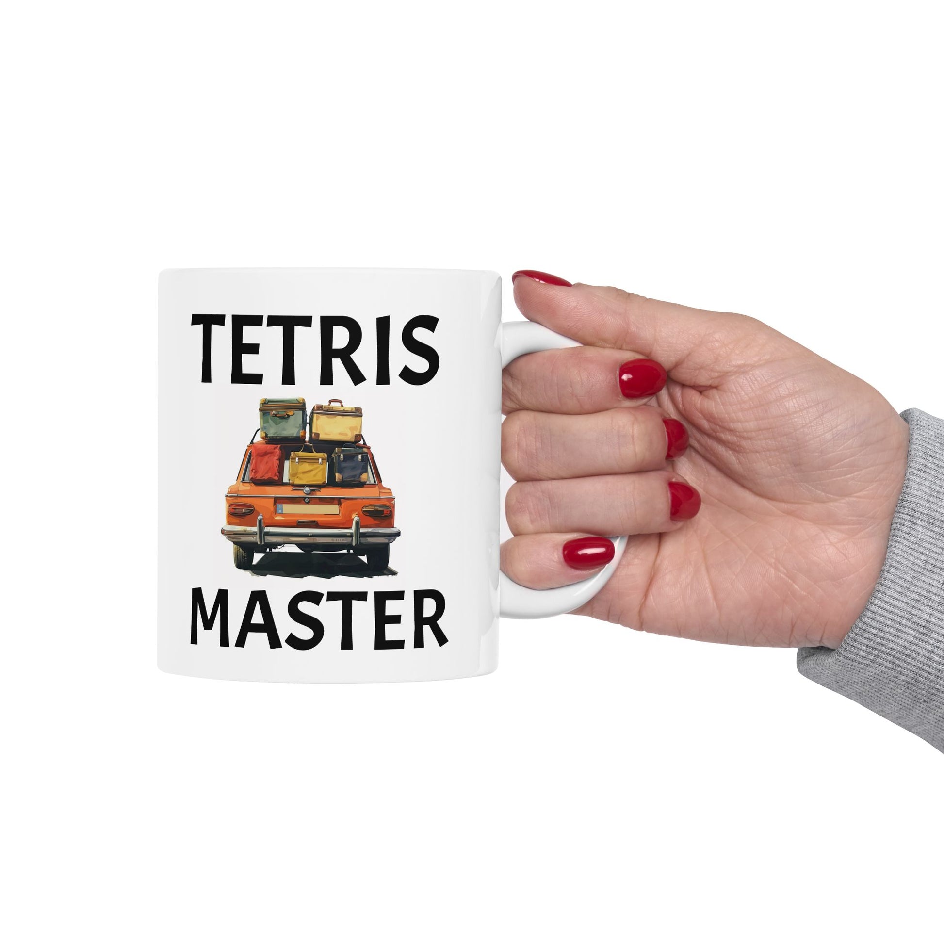 Close-up of Tetris Master funny gamer coffee mug design

