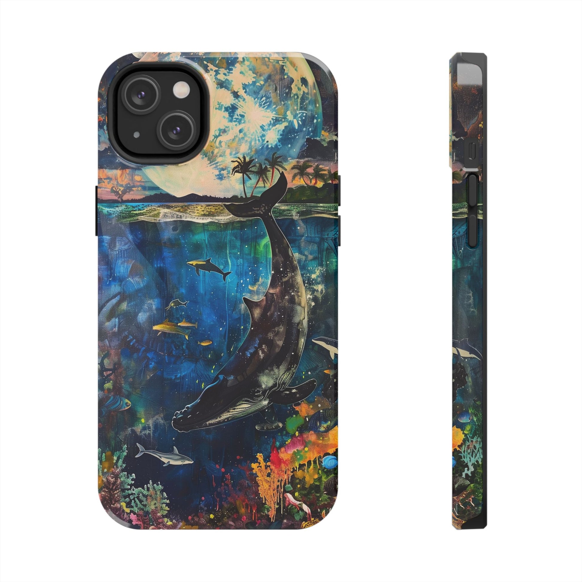 Abstract Moonlit Whale Underwater Phone Case - Durable and Stunning Protective Cover