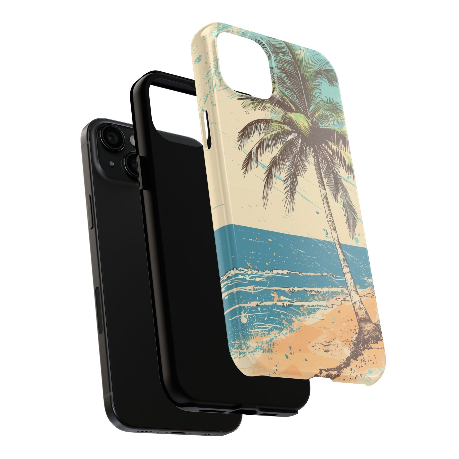 Retro Beach Scene Phone Case, Vintage Tropical Ocean iPhone Case, Summer Beach Phone Cover for iPhone, iphone 15 pro max