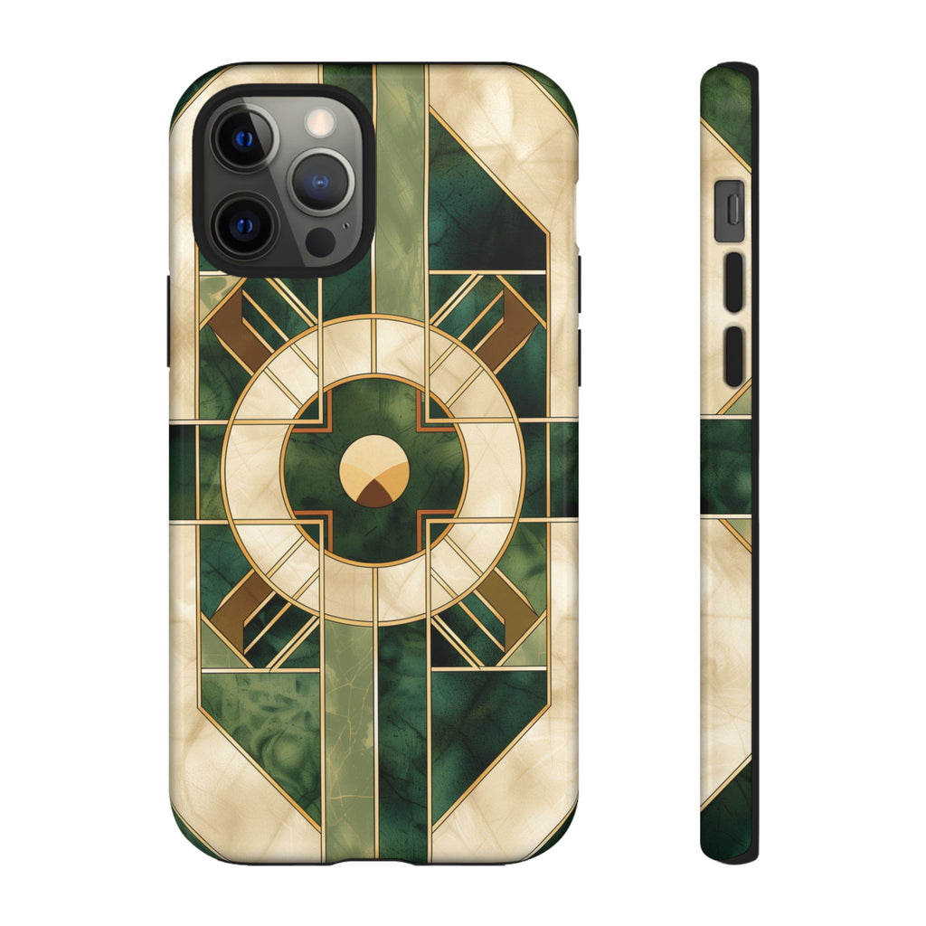Green Frank Lloyd Wright Inspired Phone Case Geometric Elegance Stained Glass Art Deco Marble Gold 13 14 15 16 iPhone Pro Max Galaxy Pixel