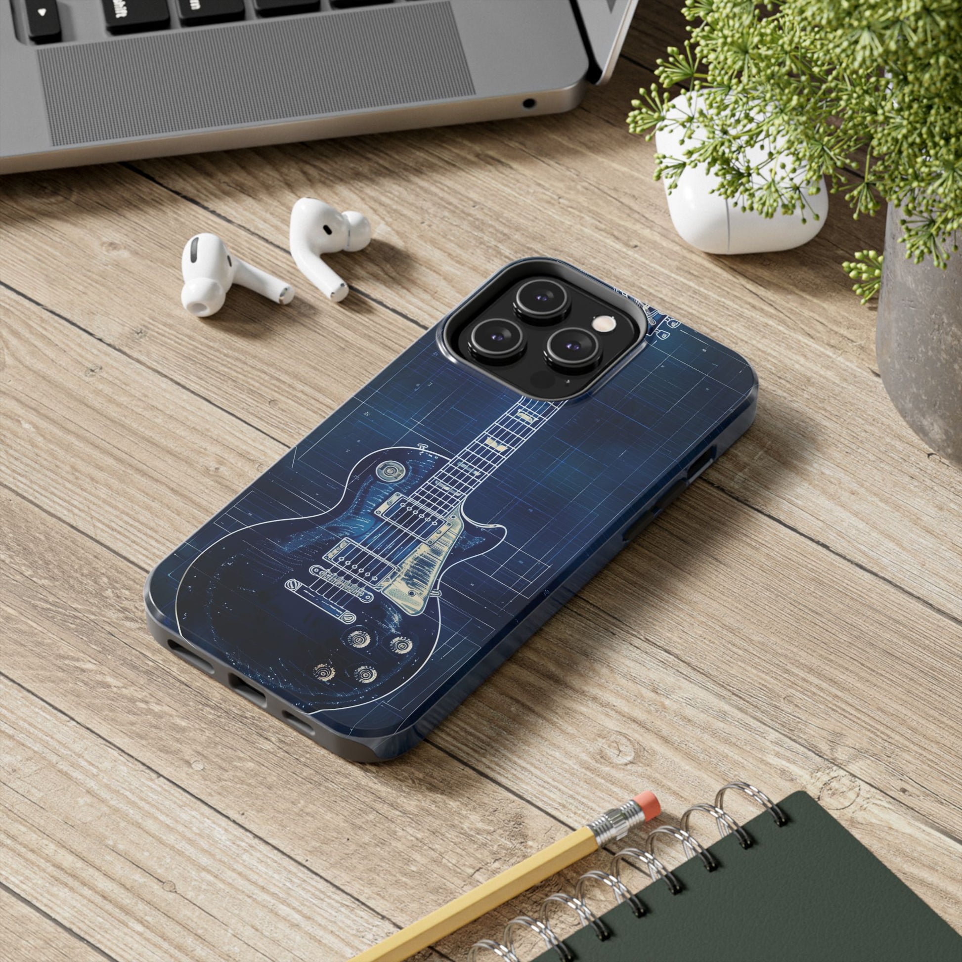 Guitar Phone Case, Guitar Blueprint iPhone Cover, Vintage Guitar Design, Custom iPhone Covers, Rock Music Phone Accessories, Musician Gift