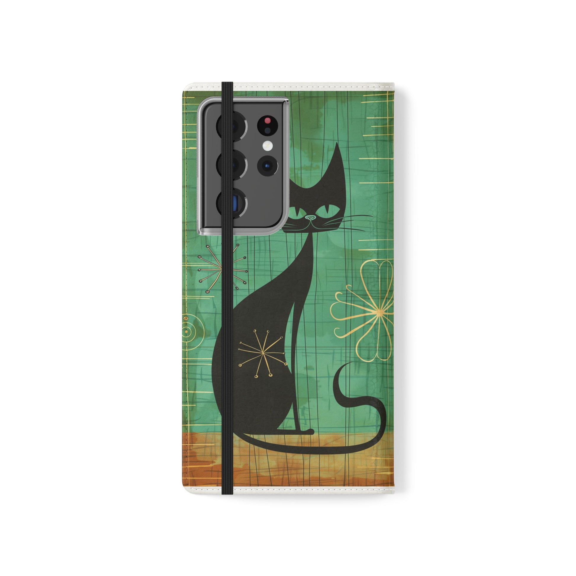 Mid-Century Modern Flip Case, Mid Mod Phone Case, Atomic Cats Case, Retro Chic Smartphone Cover, Android, Apple, Samsung Atomic Cats