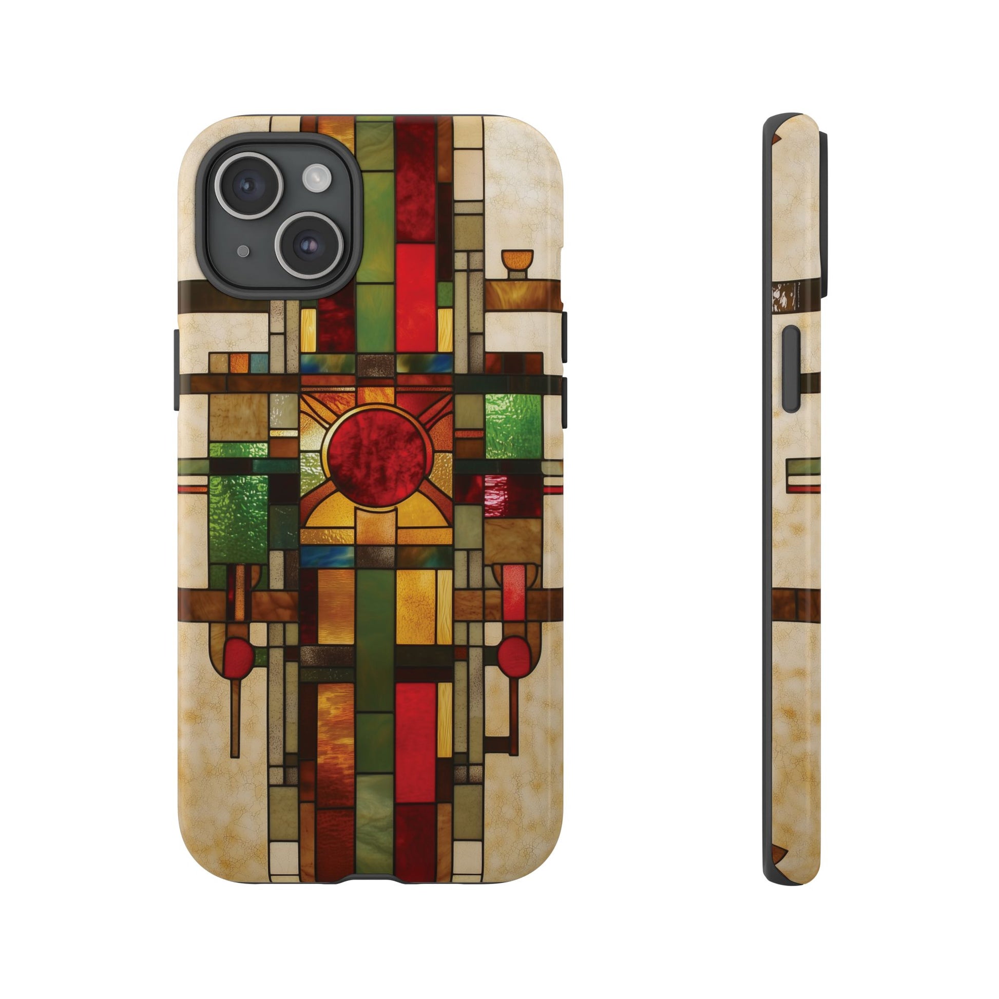 Art Deco Stained Glass Phone Case Frank Lloyd Wright Cottage Core Usonian Prairie Style Geometric Stylish  iPhone 14 15 16 Pro