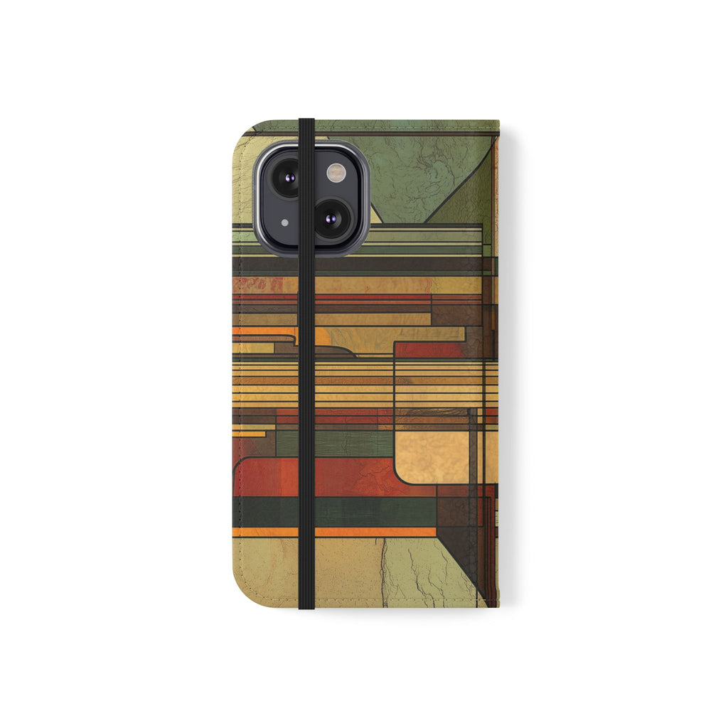 Art Deco Flip Case Prairie Style Stained Glass Inspired by Frank Lloyd Wright, Phone Covers, Colorful Protective Accessories, Unique