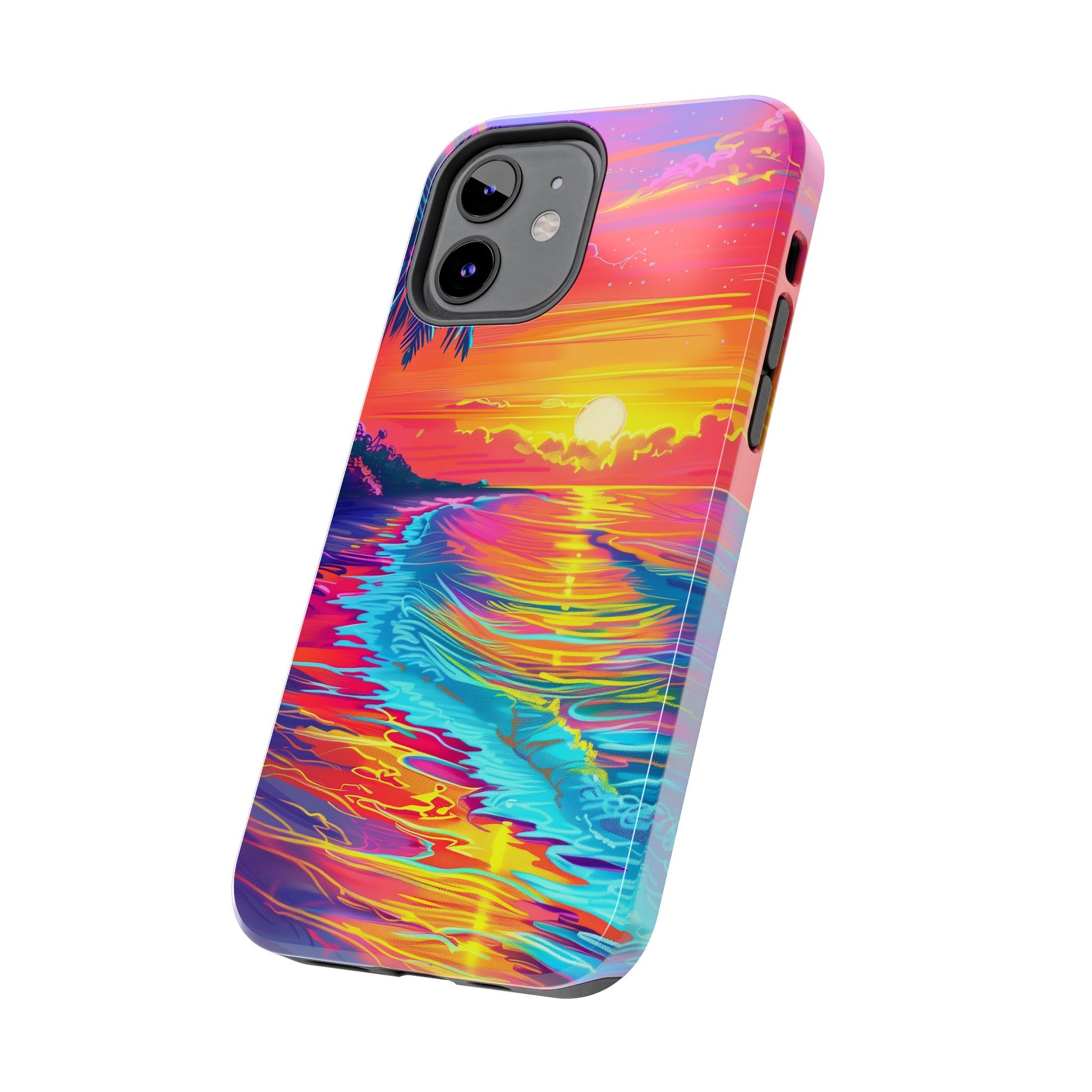 Tough Beach Sunrise Phone Case - Durable Case Lisa Frank Inspired Beach Art - Vibrant Beach Design - Colorful Phone Case for Beach Lovers