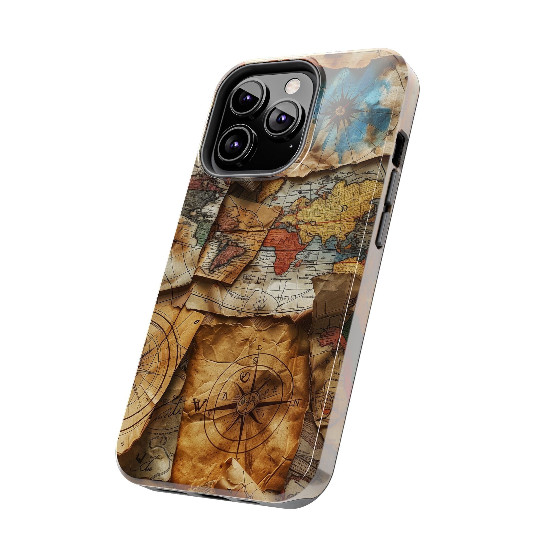 Double Layer Map Phone Case - Protective Phone Case Vintage Map Design - Durable Dual Layer Case with Map Print - Travel Inspired Phone Case