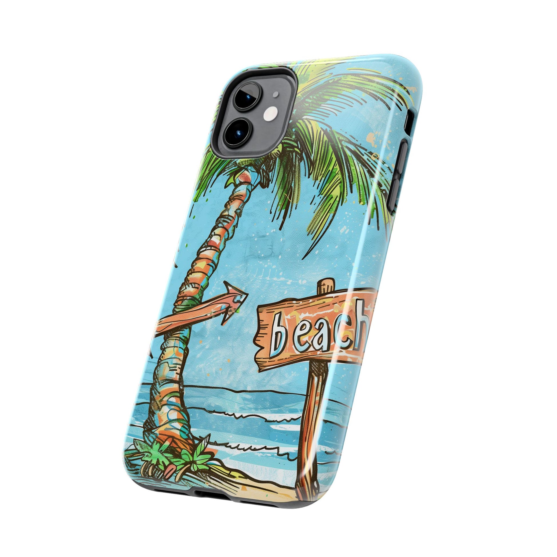 Durable Phone Case with Beach Scene and Palm Tree - Tropical Paradise Protective Cover