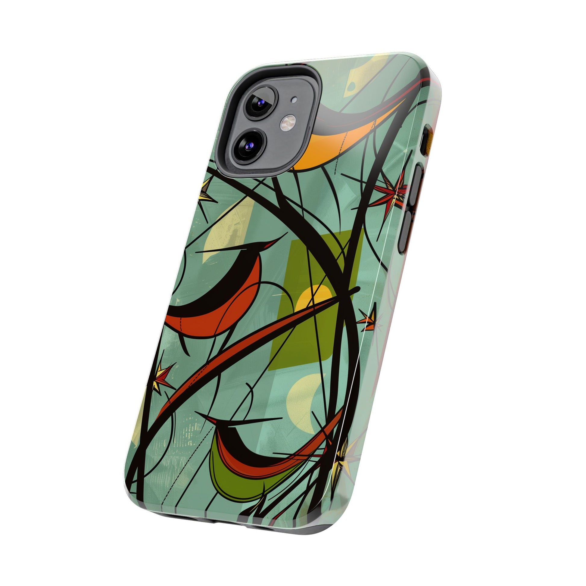 Mid Century Modern Animal Phone Case, Atomic Birds, Bird Iphone Case,Earth Tone Colors, Retro Style Smartphone Cover, iphone 14 Case, Apple