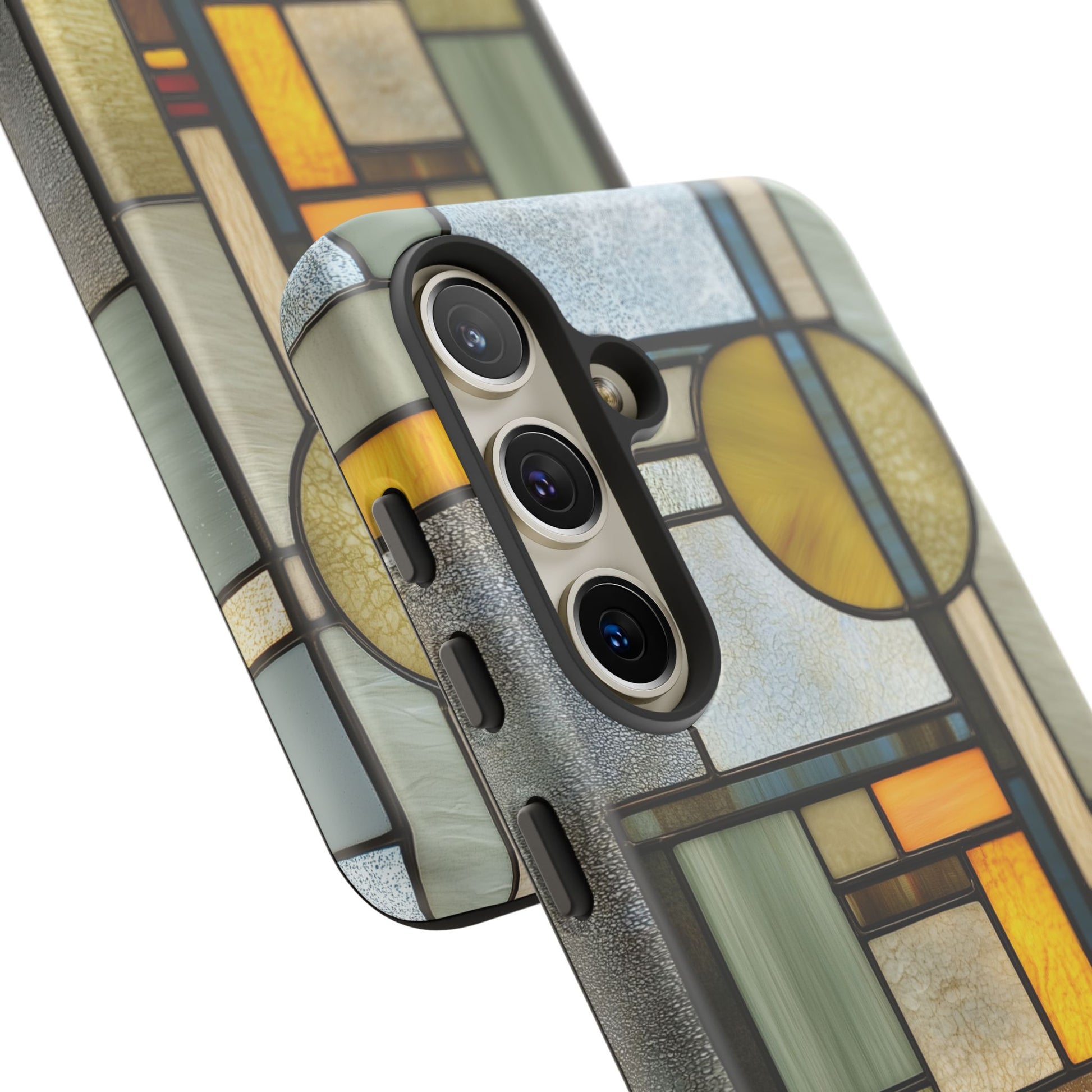 Green Art Deco Stained Glass Phone Case Frank Lloyd Wright Cottage Core Usonian Prairie Style Geometric Stylish  iPhone 14 15 16 Pro