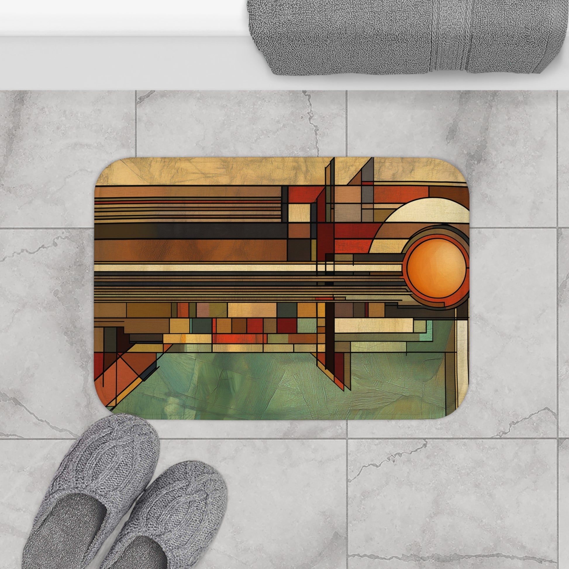 Art Deco Shower Mat Bathroom Decor Lloyd Wright Inspired Usonian