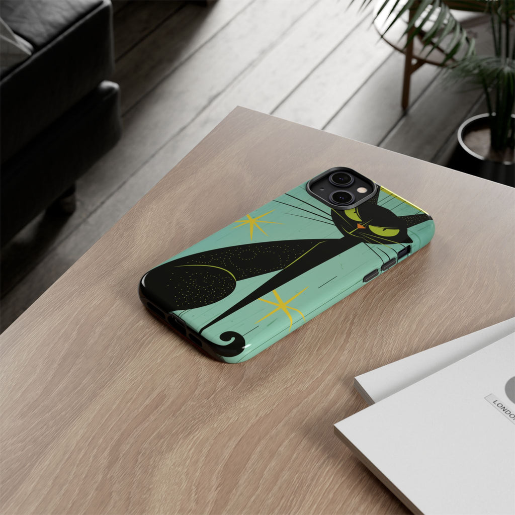 Mid-Century Modern Phone Case, Mid Mod Android Case, Atomic Cats Android Case, Retro Chic Smartphone Cover, Unique Artistic Phone Accessory
