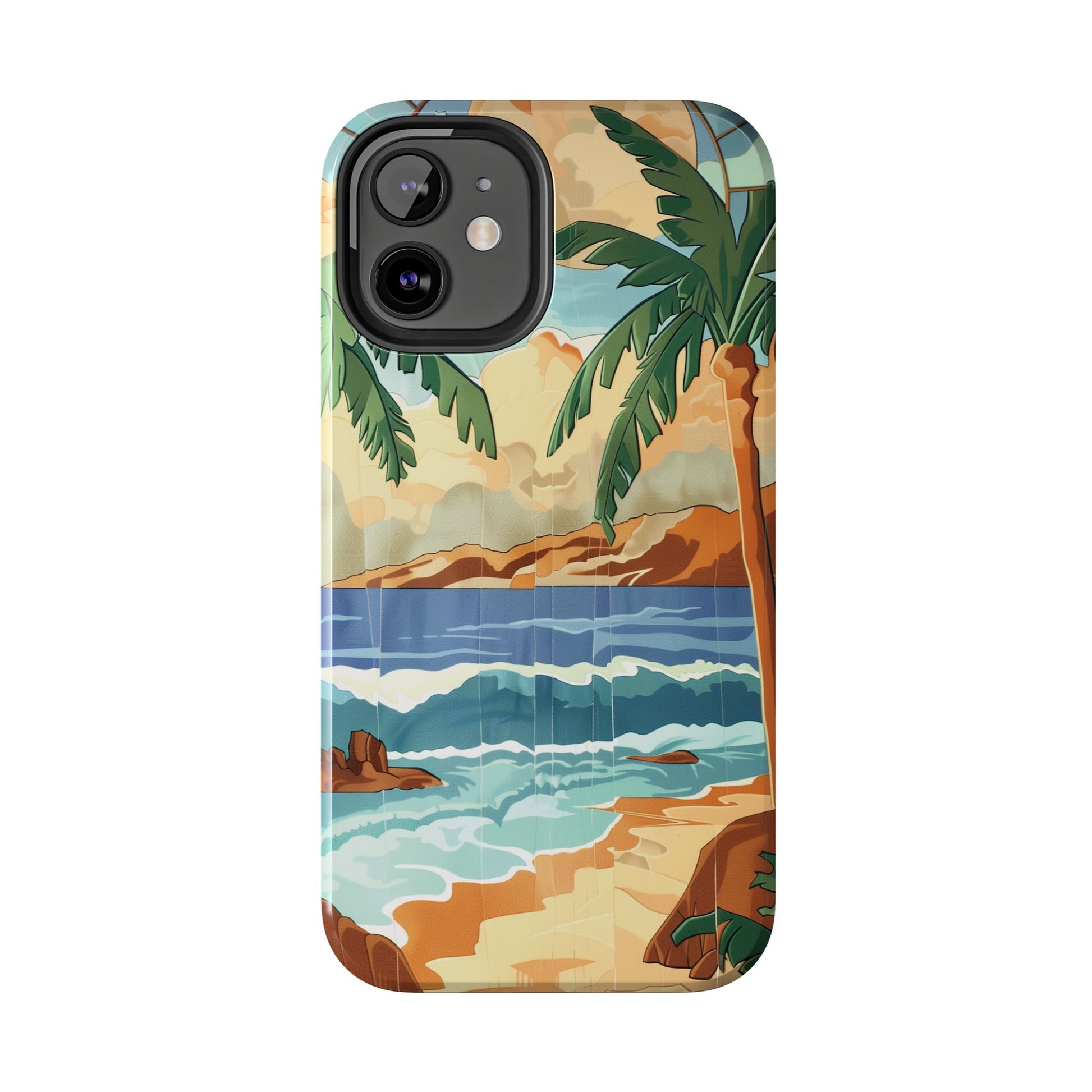 Retro Beach Scene Phone Case, Vintage Tropical Ocean iPhone Case, Summer Beach Phone Cover for iPhone, iphone 15 pro max
