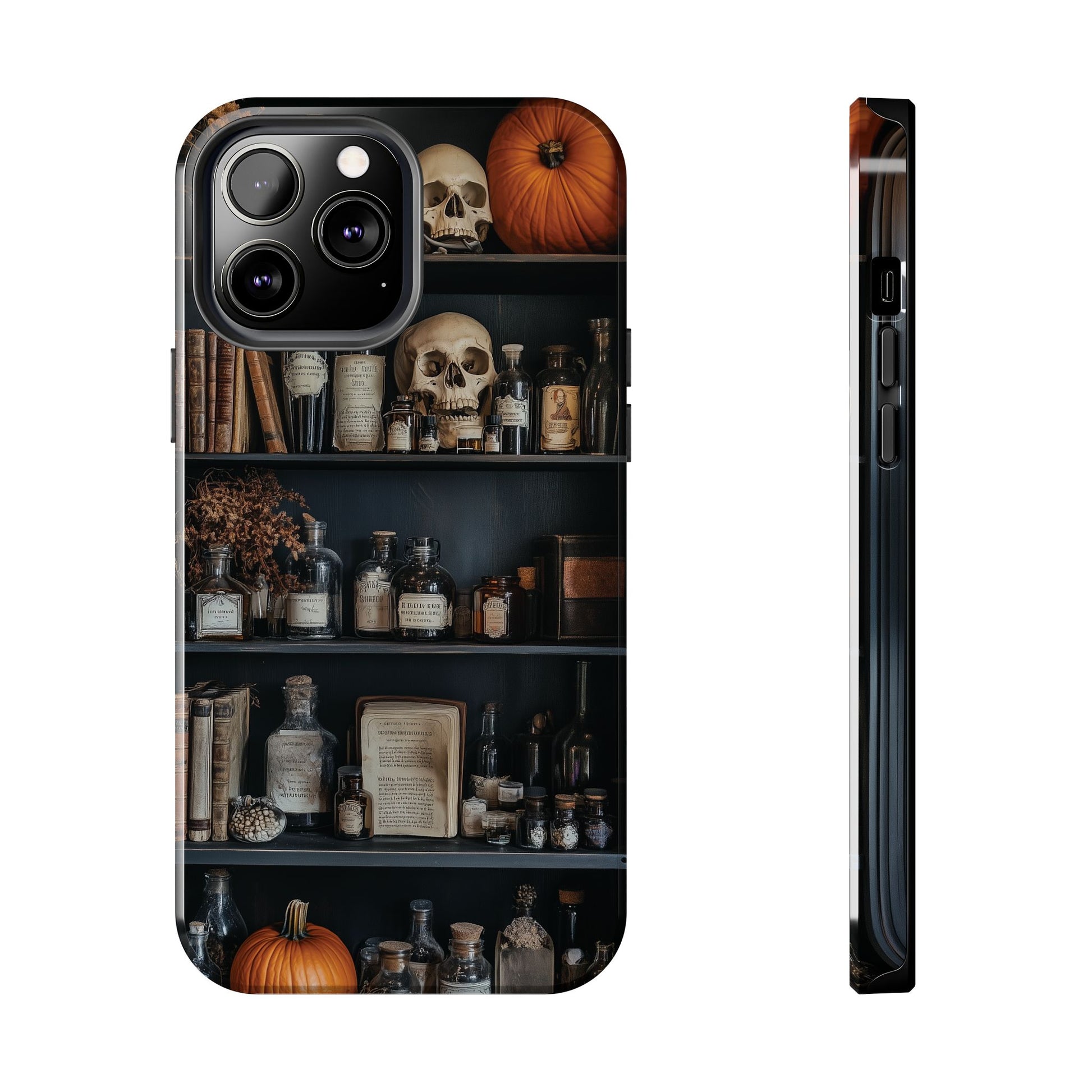 Bookcase Apothecary Goth Dark Academia Skulls floral Black Halloween Pumpkins Samsung Galaxy Apple iPhone 15 Pro Max Case  S24 S23 B