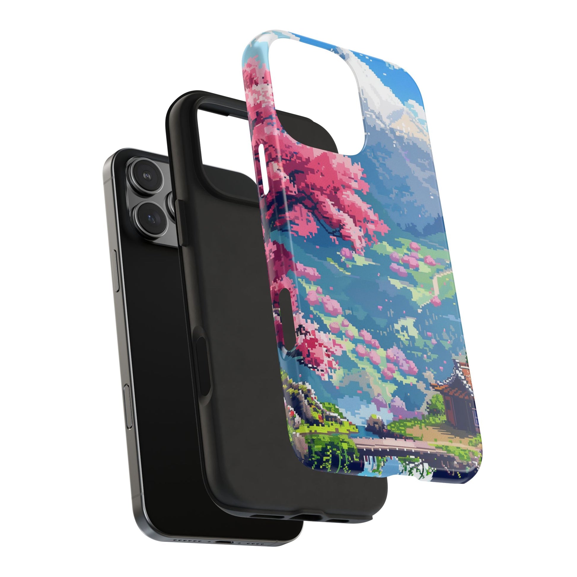 Pixel Art Video Game Landscapes Phone Case, Retro Gaming Pixelated Design, Geeky Gamer Phone Cover, Unique Video Game Art Accessories