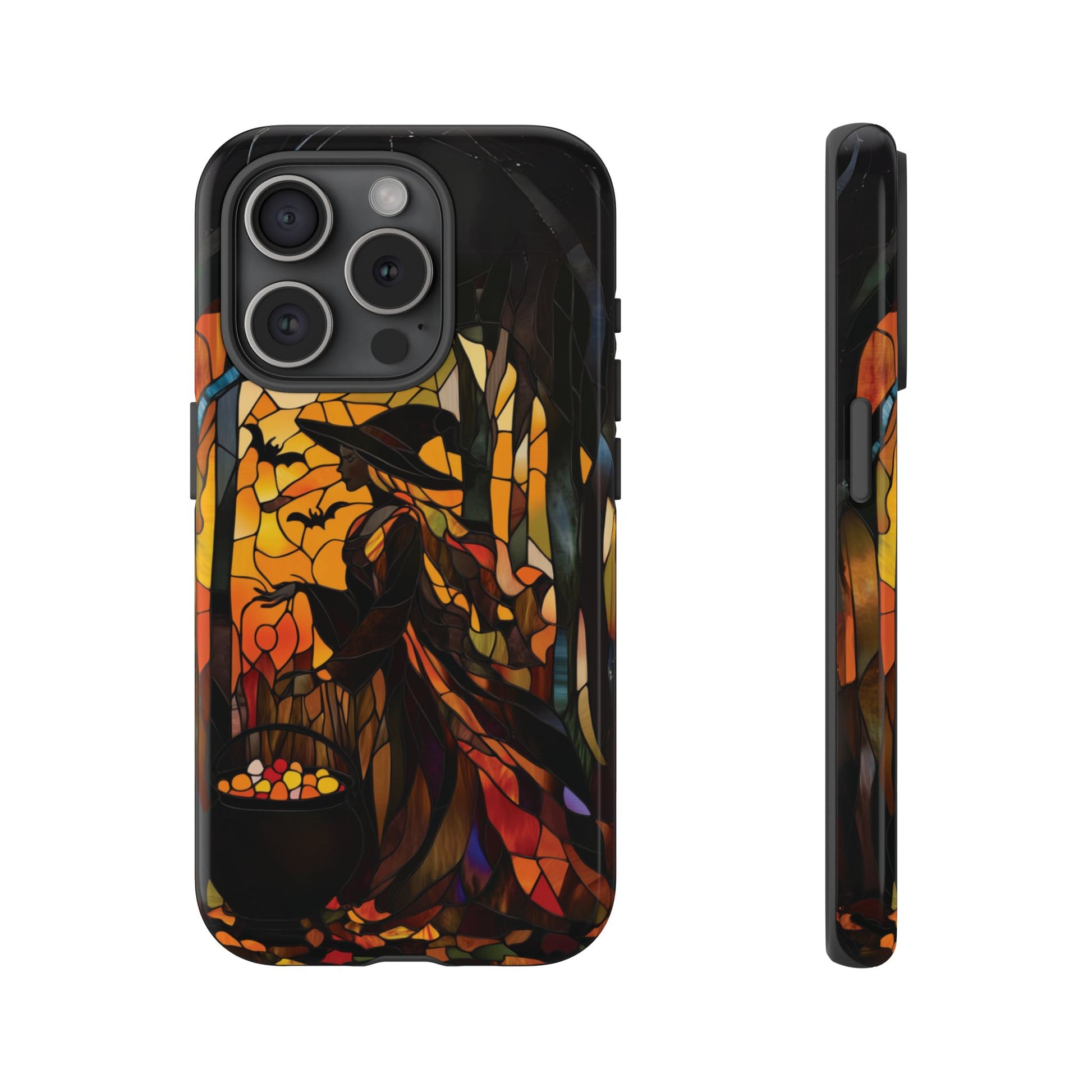 Halloween Witch Stained Glass Effect Dark Academia Spooky Fall Witchy Pumpkin Bats Seasonal Fall Mosaic Case iPhone 13 14 15 16 Pro Max
