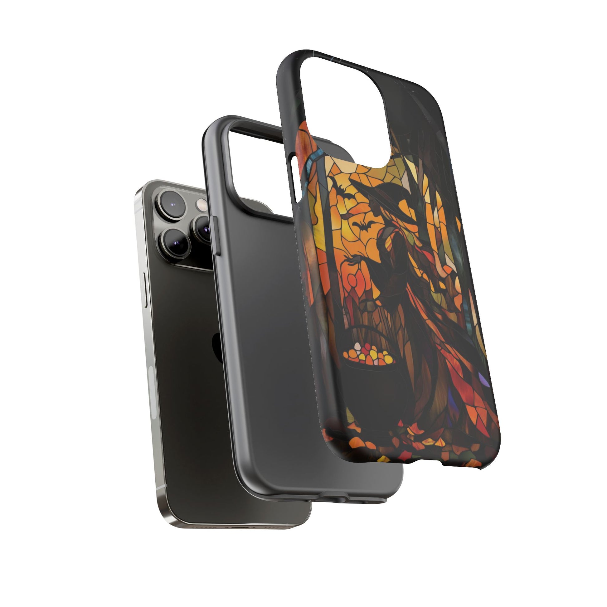 Halloween Witch Stained Glass Effect Dark Academia Spooky Fall Witchy Pumpkin Bats Seasonal Fall Mosaic Case iPhone 13 14 15 16 Pro Max