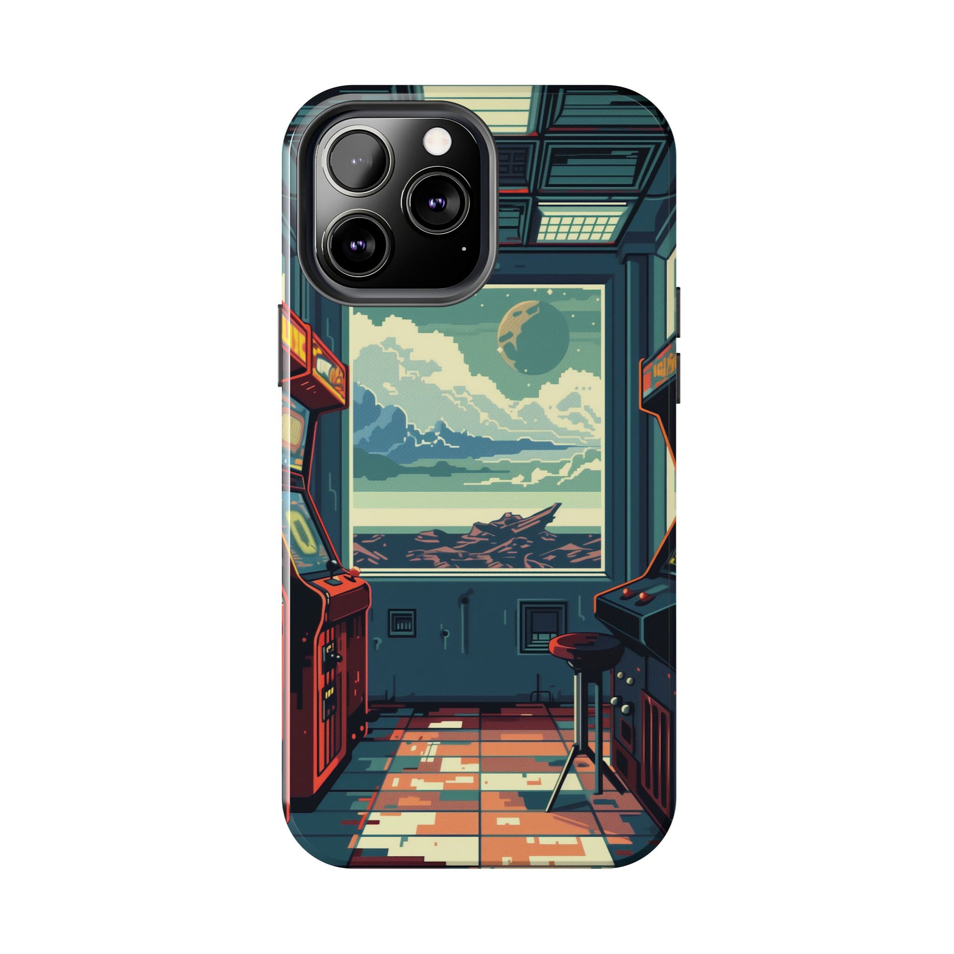 Durable iPhone Case with Outer Space Arcade Design - Protective Space Themed Cover - Fun and Sturdy Phone Accessory - Retro Gift