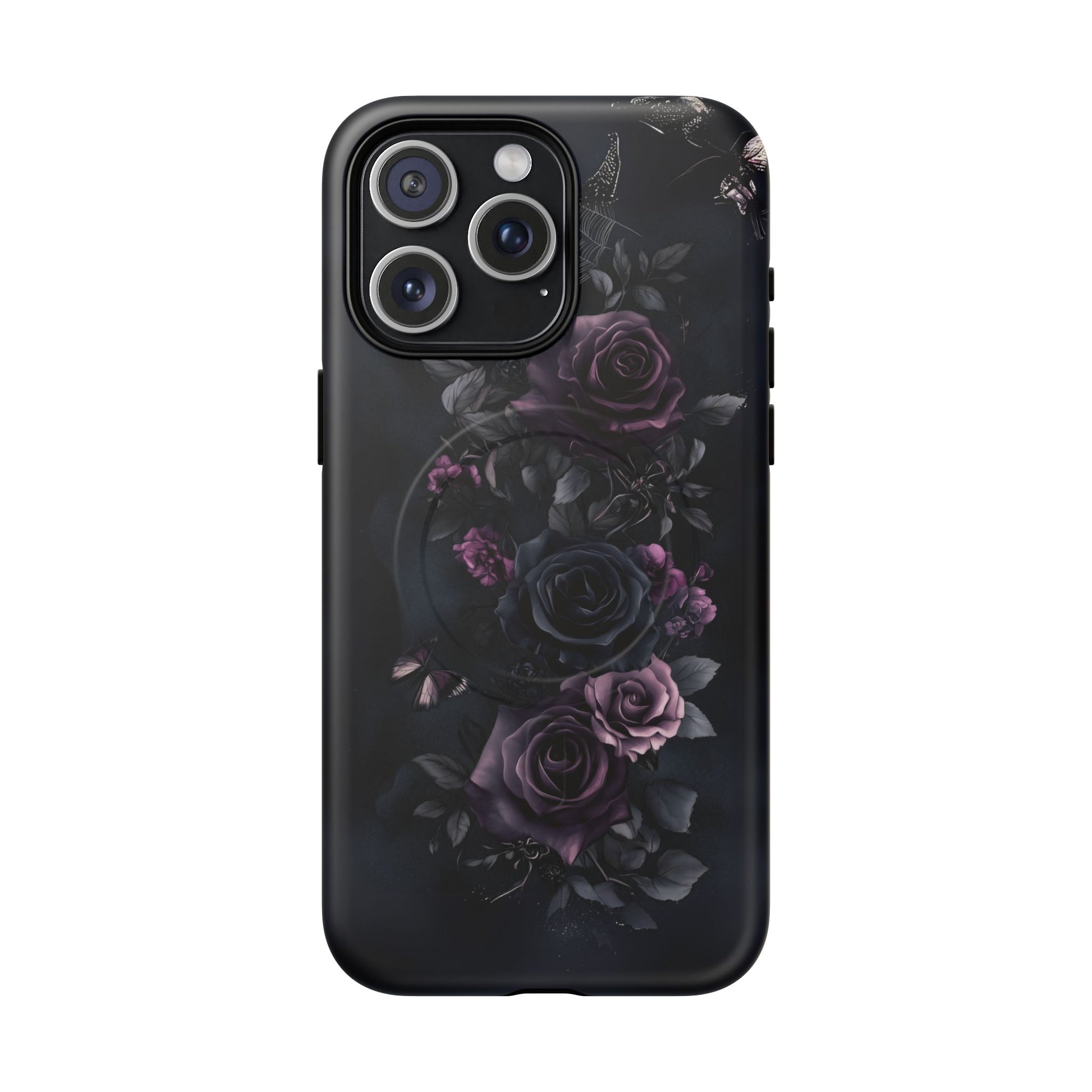 Magsafe Gothic Floral Phone Case Dark Academia Black Roses Spider Webs Butterflies Witchcraft Night Sky iPhone 14 15 Pro Max
