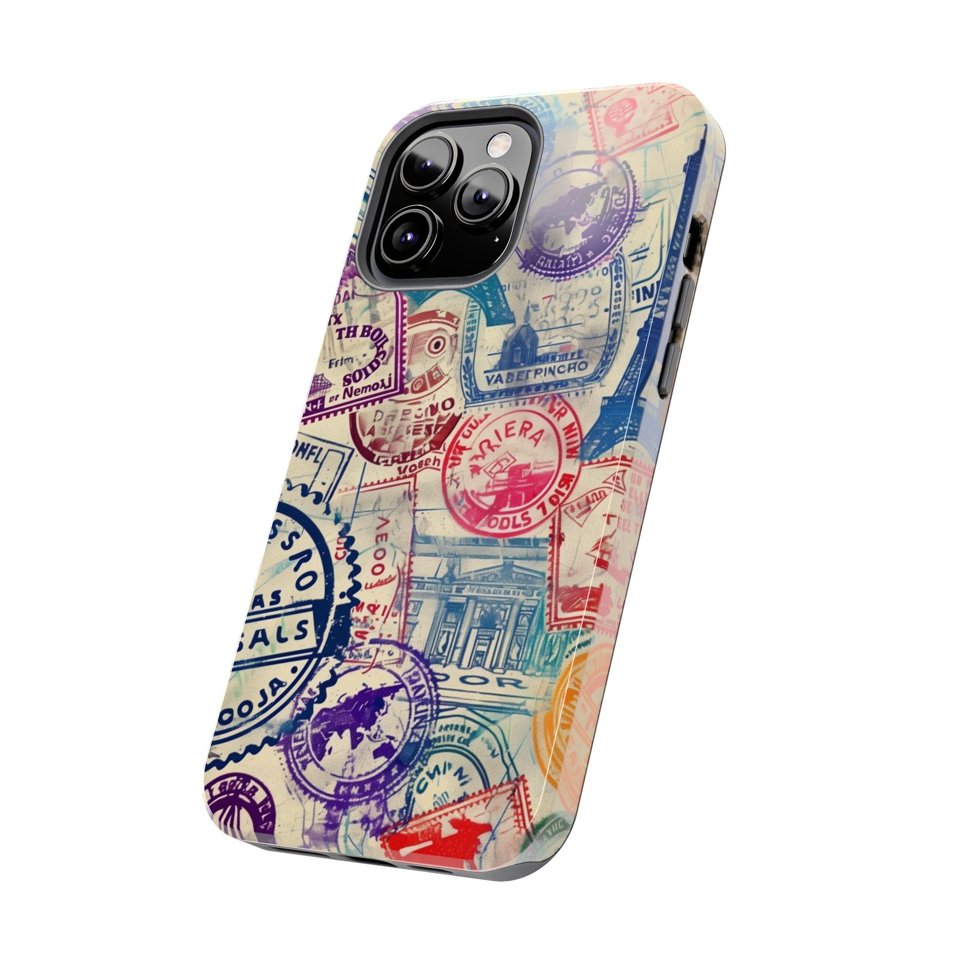 Travel Stamps Tough Phone Case - Durable Vintage Travel Stamps Design - Adventure Inspired Phone Case - Protective Case with travel stamps