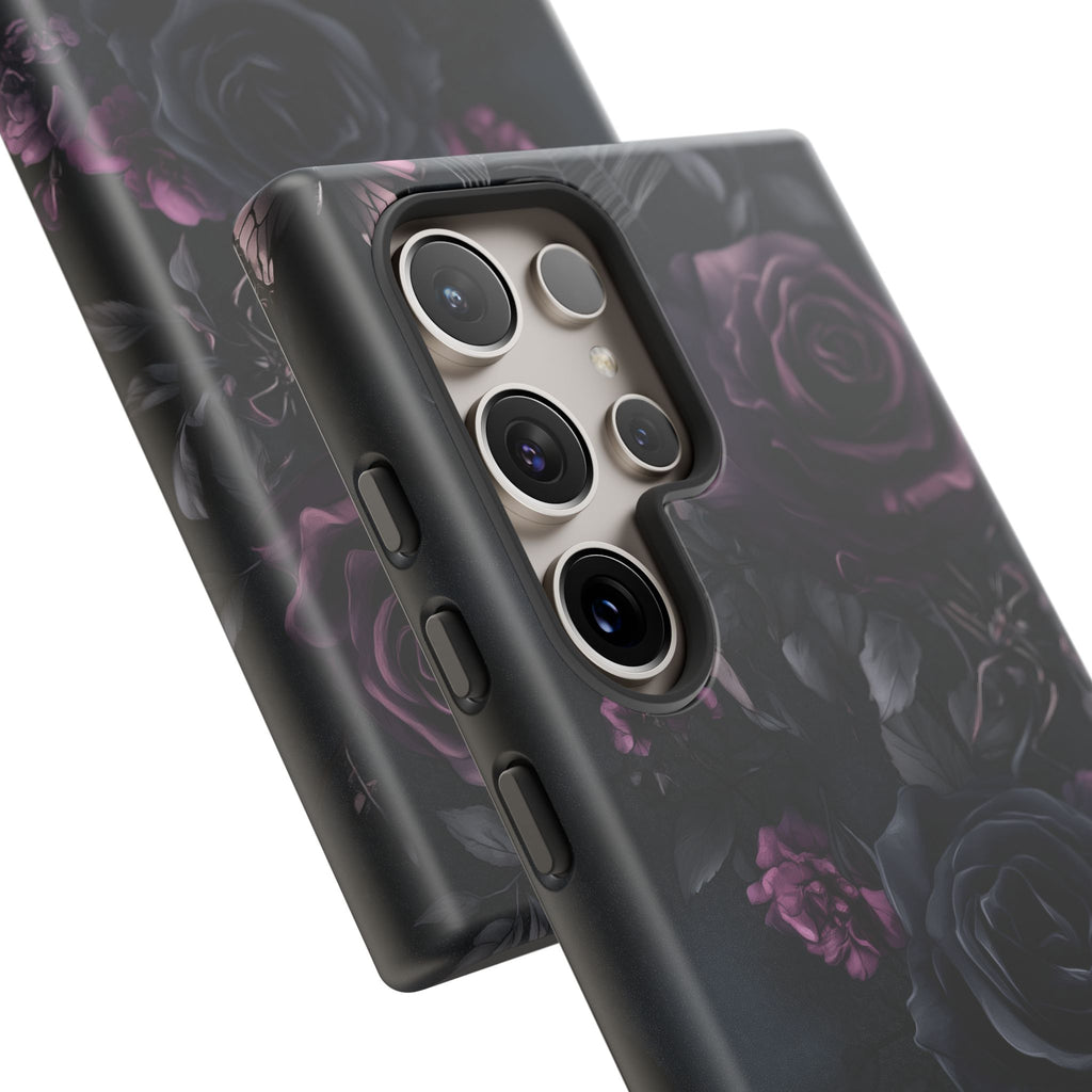 Gothic Floral Phone Case Dark Academia Black Roses Spider Webs Butterflies Witchcraft Night Sky iPhone 13 14 15 16 Pro Max Galaxy Pixel