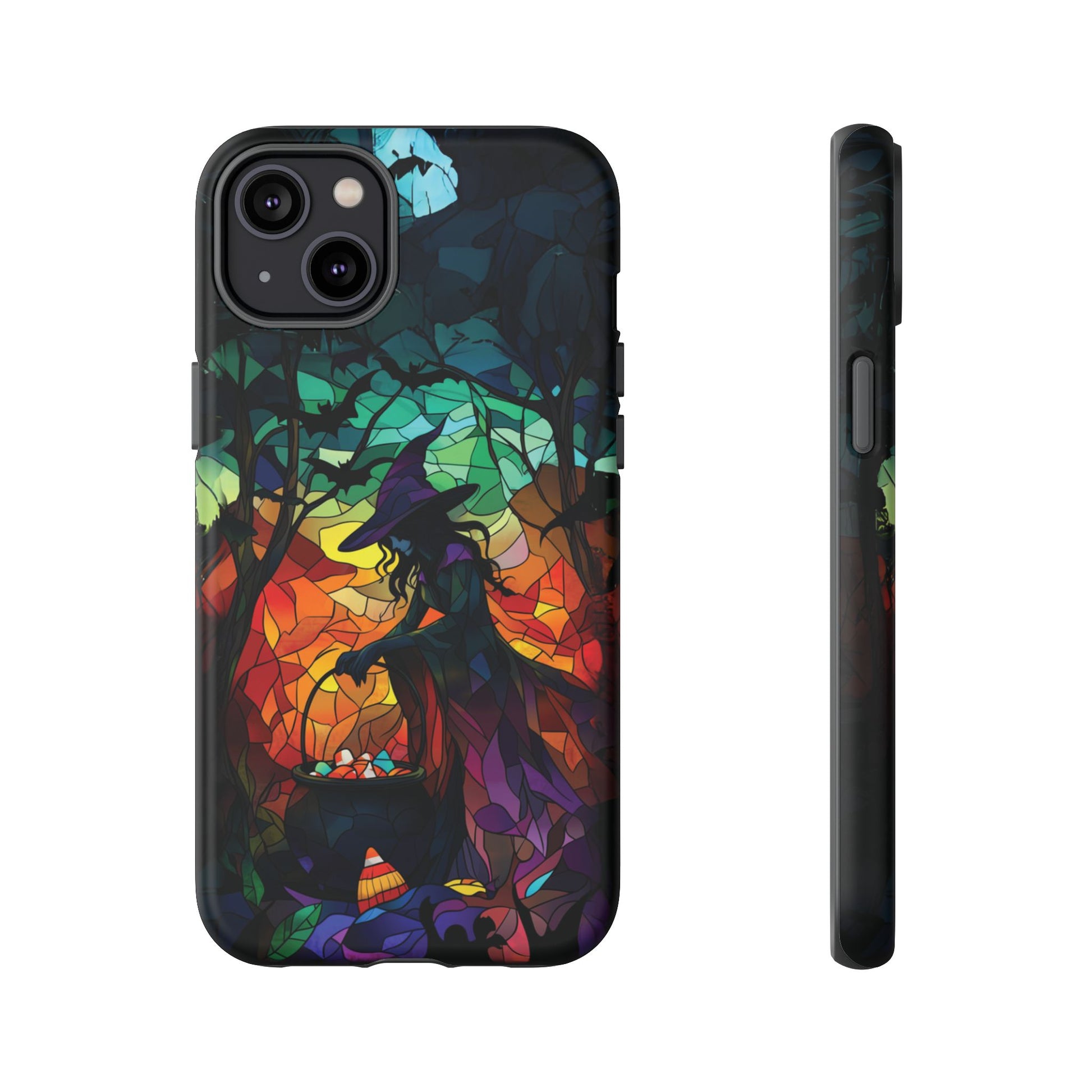 Halloween Witch Stained Glass Dark Academia Spooky Fall Witchy Pumpkin Bats Seasonal Fall Mosaic Case iPhone 13 14 15 16 Pro Max