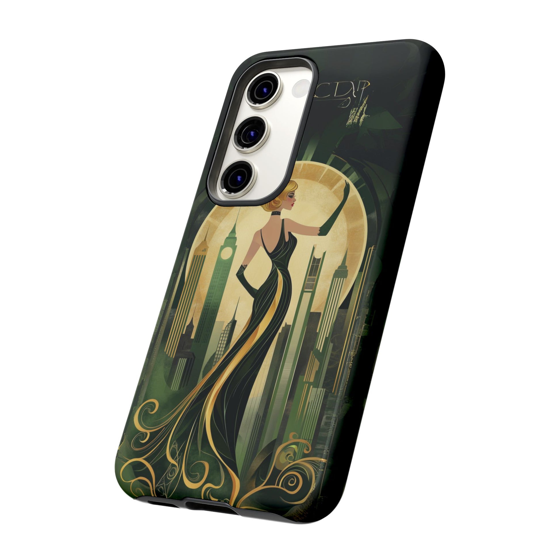 Emerald City Art Deco Flapper Woman Phone Case 1920s Art Nouveau Design in Emerald & Gold Alphonse Mucha Style Gatsby Style Poster