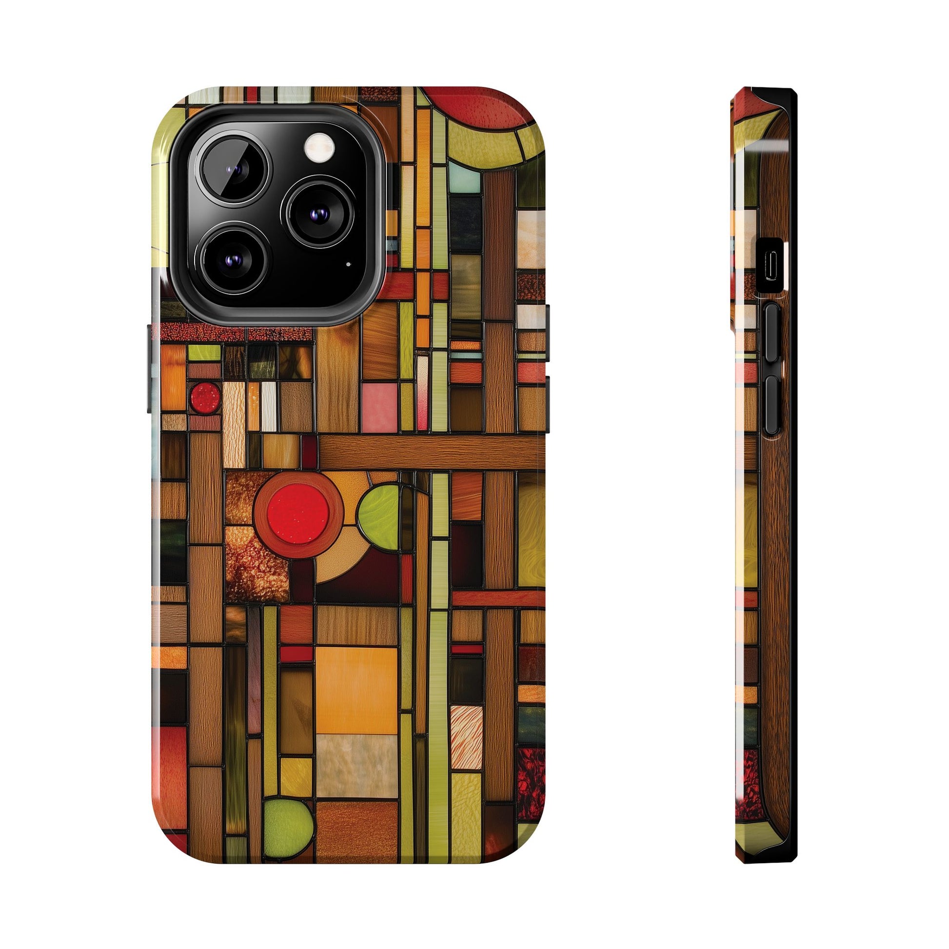 Stained Wood and Glass Phone Case Artistic iPhone Case Architectural Design, Art Deco iphone Case, iPhone 15 Pro Max