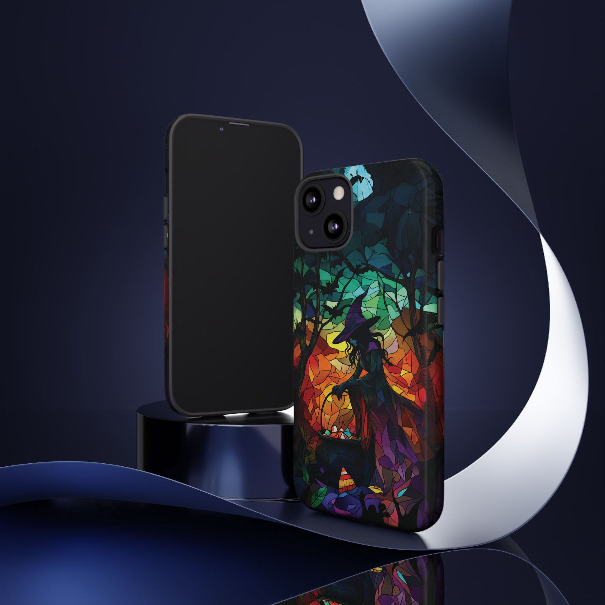 Halloween Witch Stained Glass Dark Academia Spooky Fall Witchy Pumpkin Bats Seasonal Fall Mosaic Case iPhone 13 14 15 16 Pro Max