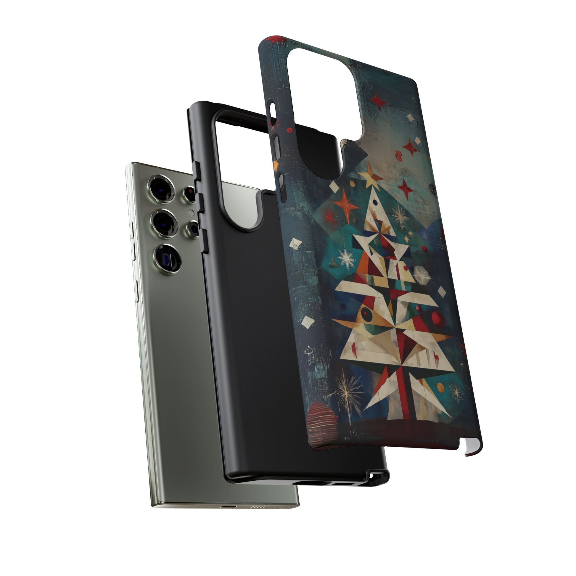 Mosaic Festive Christmas Tree Art Deco Stained Glass Phone Case Rankin Bass Style MidMod Design iPhone 13 14 15 16 Pro Max Pixel Galaxy