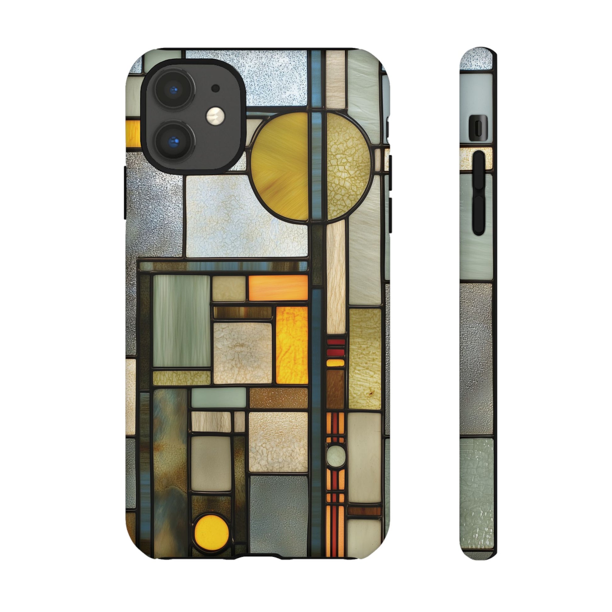 Green Art Deco Stained Glass Phone Case Frank Lloyd Wright Cottage Core Usonian Prairie Style Geometric Stylish  iPhone 14 15 16 Pro