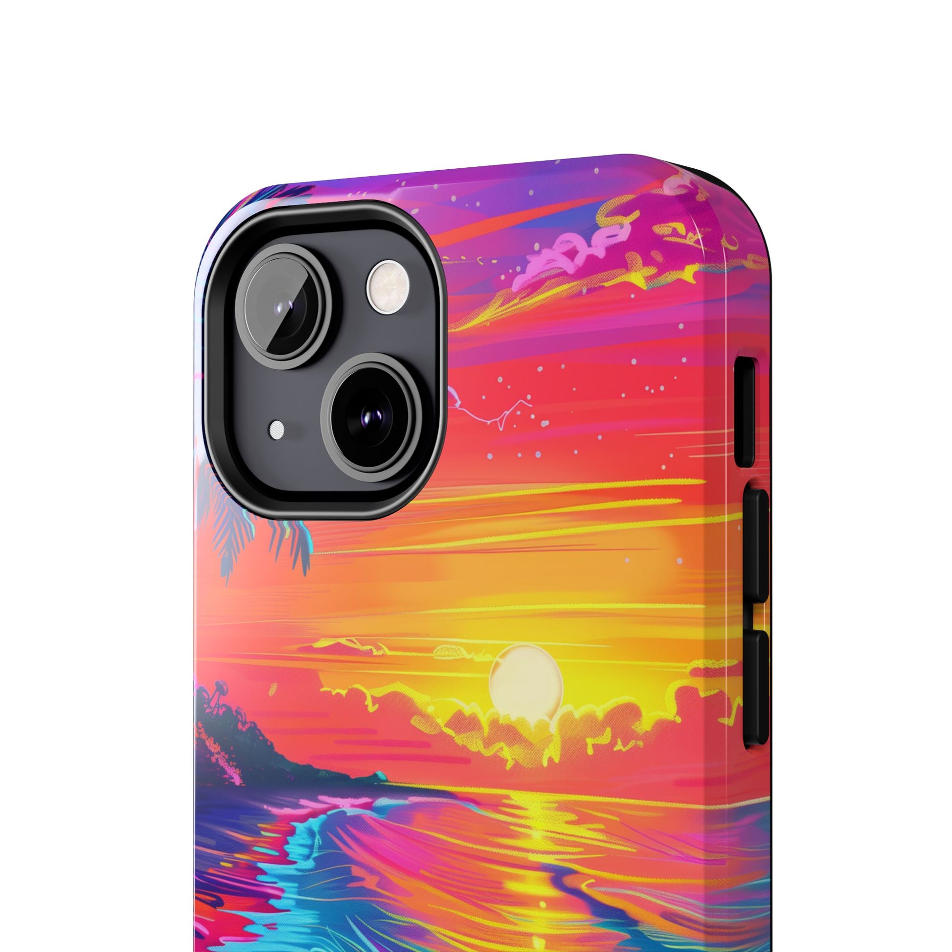 Tough Beach Sunrise Phone Case - Durable Case Lisa Frank Inspired Beach Art - Vibrant Beach Design - Colorful Phone Case for Beach Lovers