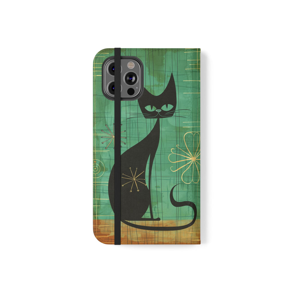 Mid-Century Modern Flip Case, Mid Mod Phone Case, Atomic Cats Case, Retro Chic Smartphone Cover, Android, Apple, Samsung Atomic Cats