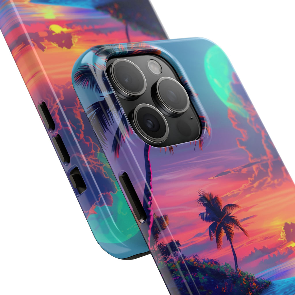 Tough Beach Scene Phone Case - Durable Phone Cover with Lisa Frank Inspired Beach Art - Protective Case with Vibrant Beach Design