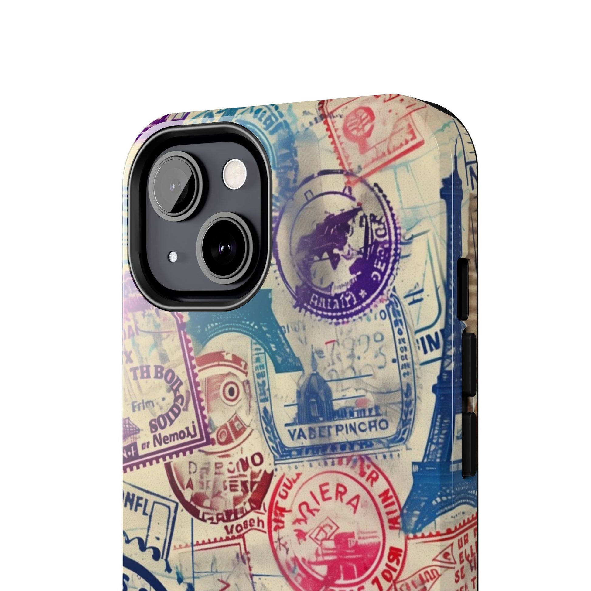 Travel Stamps Tough Phone Case - Durable Vintage Travel Stamps Design - Adventure Inspired Phone Case - Protective Case with travel stamps
