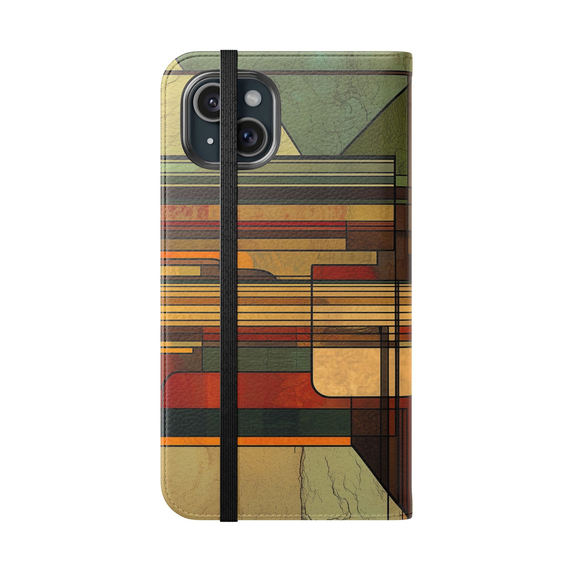Art Deco Flip Case Prairie Style Stained Glass Inspired by Frank Lloyd Wright, Phone Covers, Colorful Protective Accessories, Unique